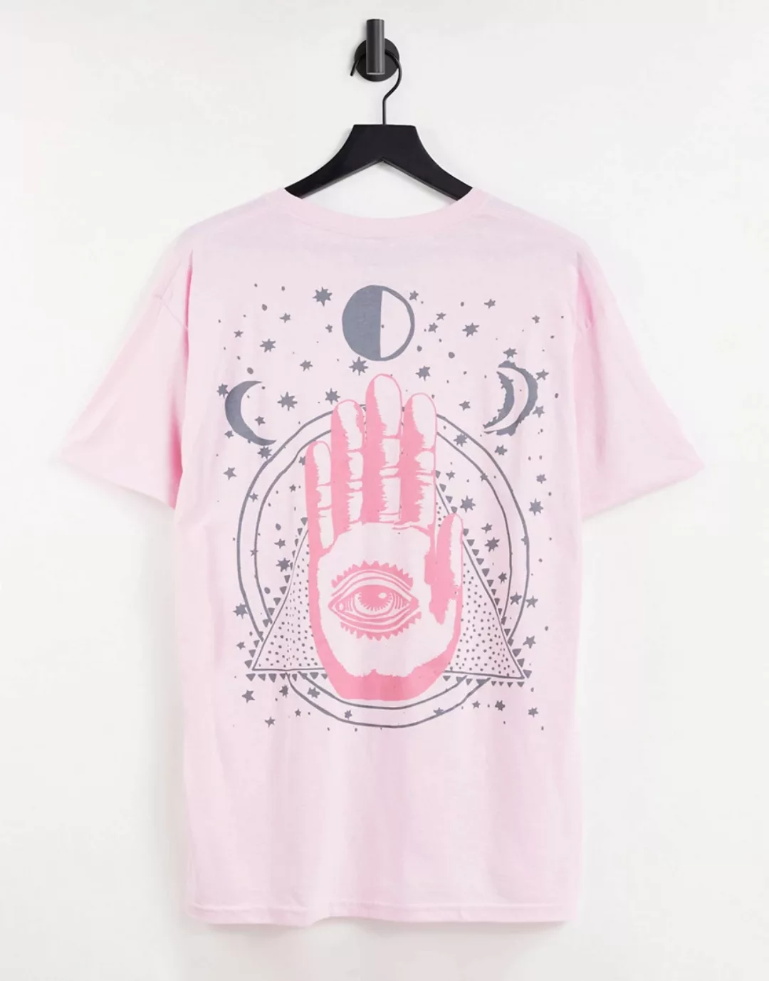 HNR LDN – Oversize-T-Shirt mit mystischem Hand-Print hinten-Rosa günstig online kaufen