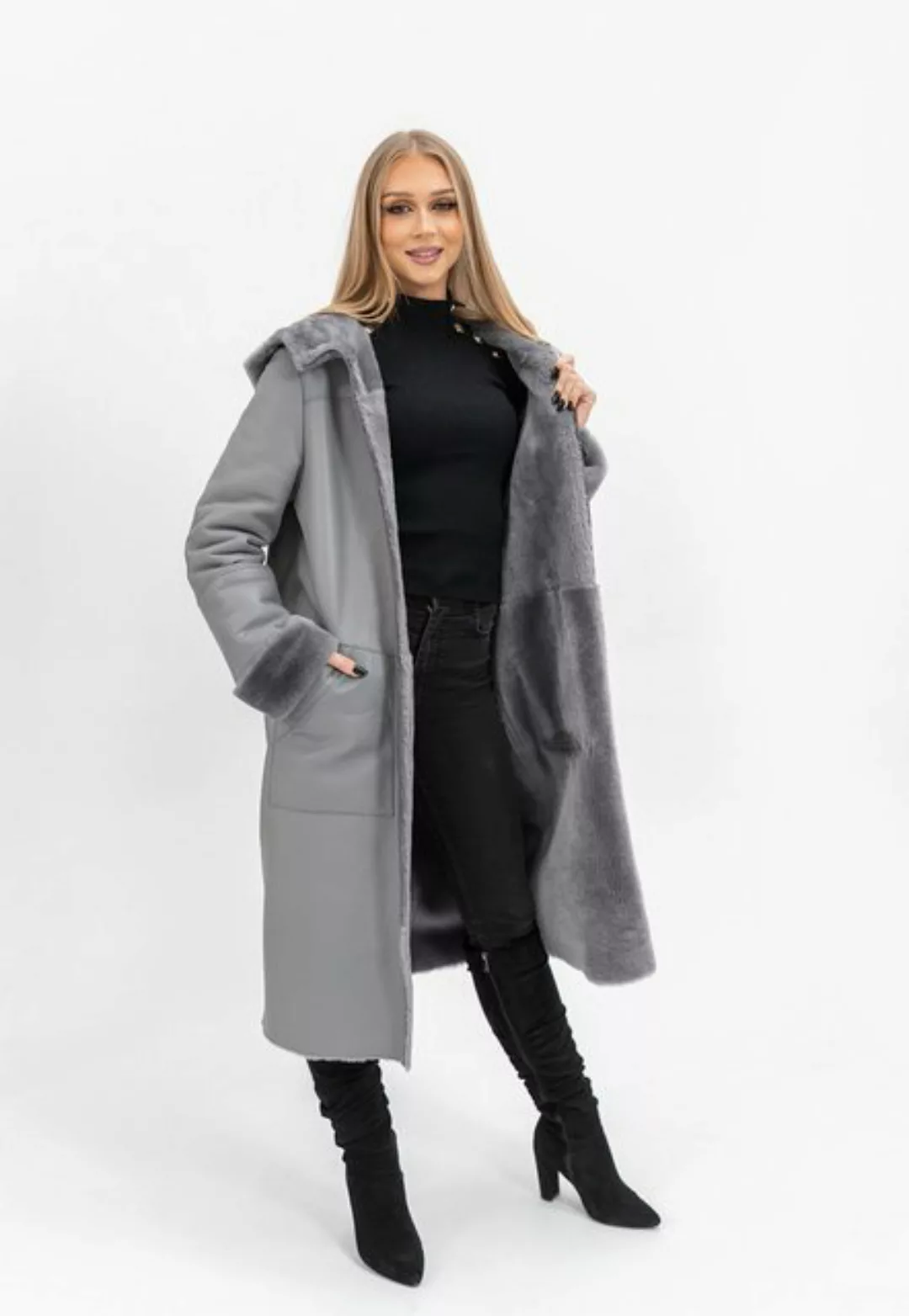 Hollert Wintermantel Lammfellmantel Merino Reverie Grau günstig online kaufen