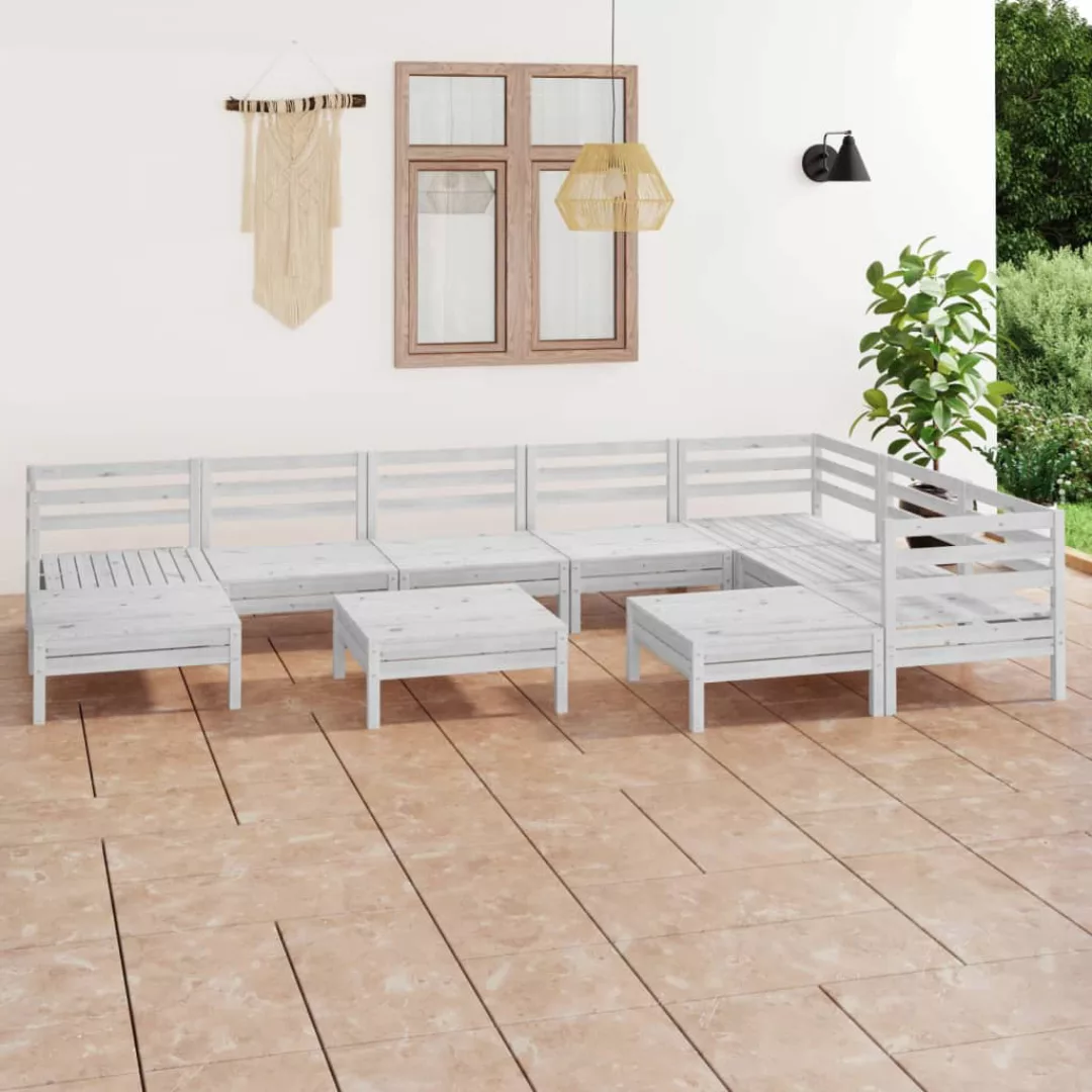 10-tlg. Garten-lounge-set Massivholz Kiefer Weiß günstig online kaufen