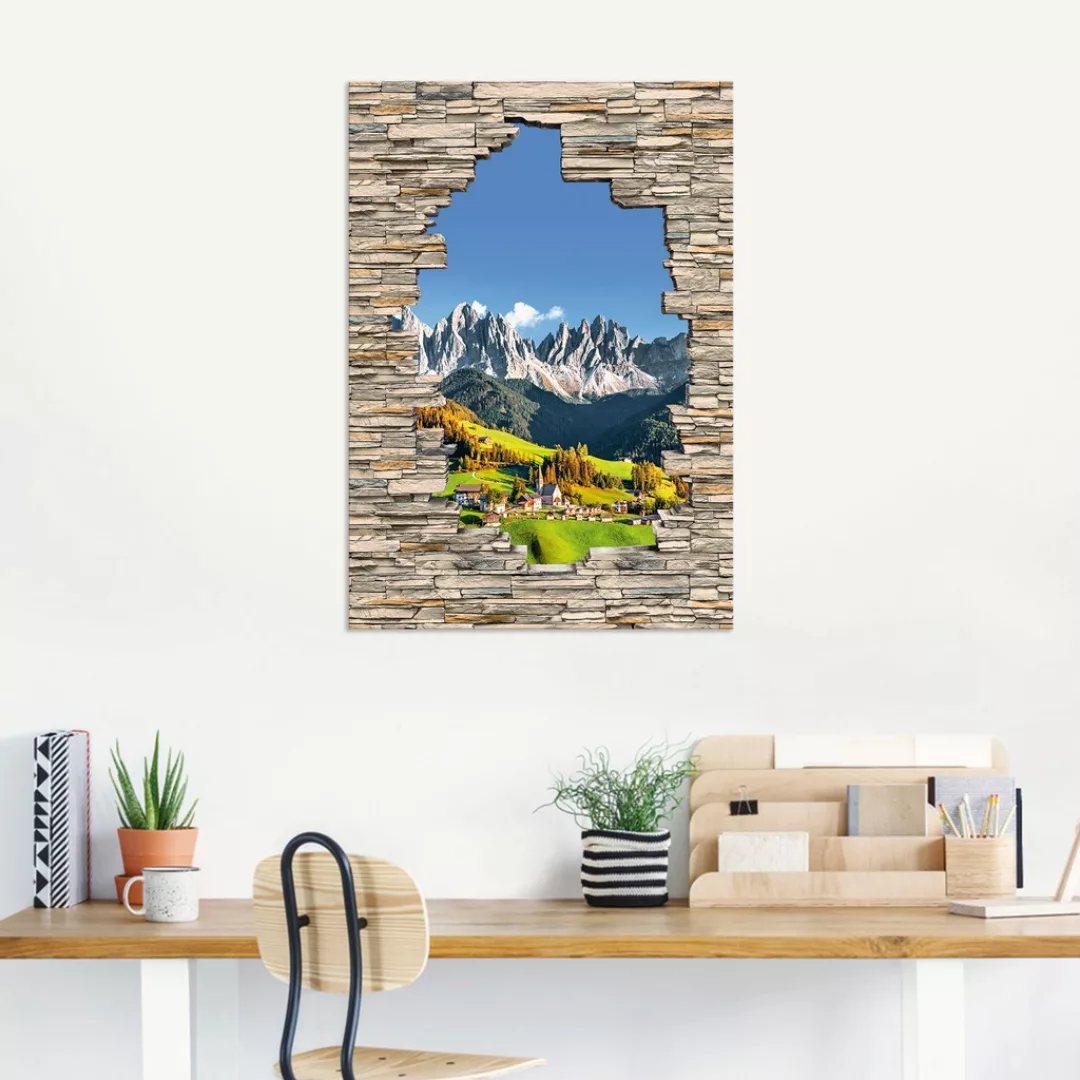 Artland Wandbild "Alpen Berge Santa Maddalena Stein Mauer", Berge & Alpenbi günstig online kaufen