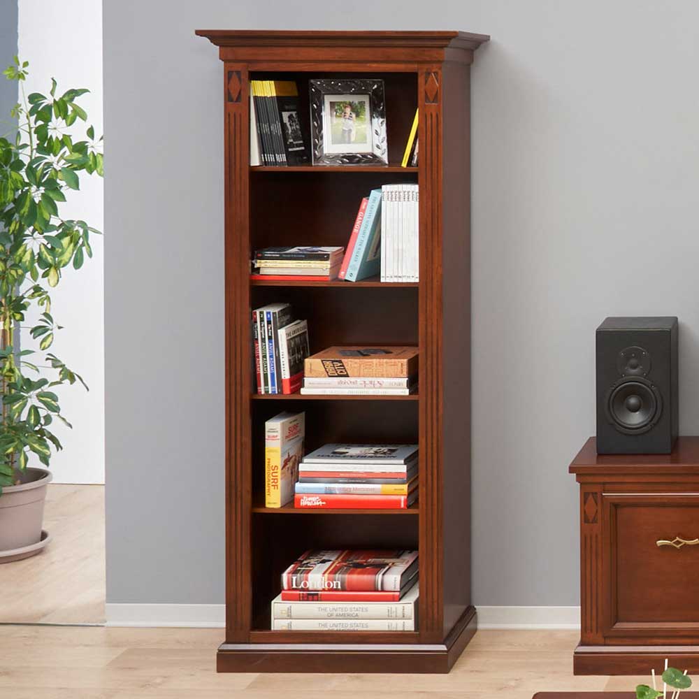 Bücherregal in Walnussfarben klassisch 184 cm hoch - 74 cm breit günstig online kaufen