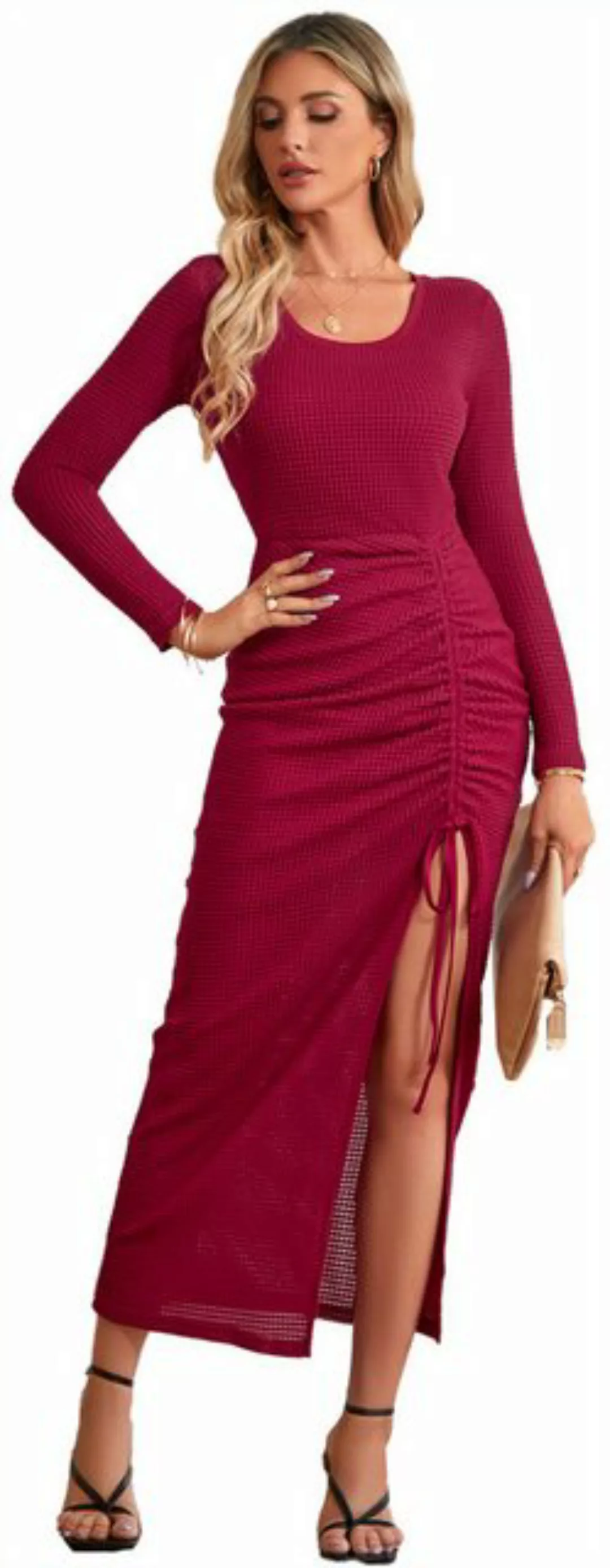ZWY Abendkleid Langärmliges Kleid U-Ausschnitt und seitlichem Schlitz und K günstig online kaufen