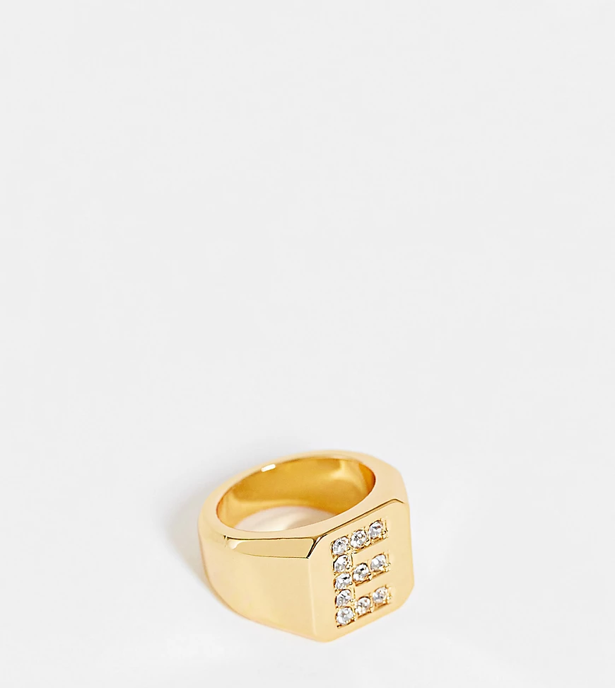 ASOS DESIGN Curve – 14-karätig vergoldeter Ring mit „E“-Initiale-Goldfarben günstig online kaufen