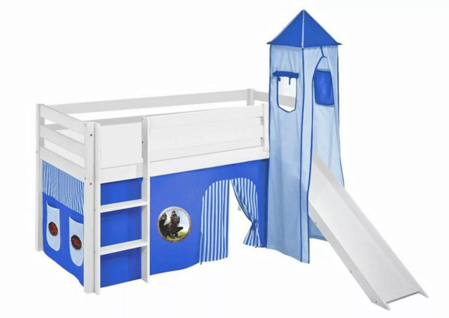 Lilokids Kinderbett Spielbett Dragons blau JELLE - mit Rutsche & Vorhang & günstig online kaufen