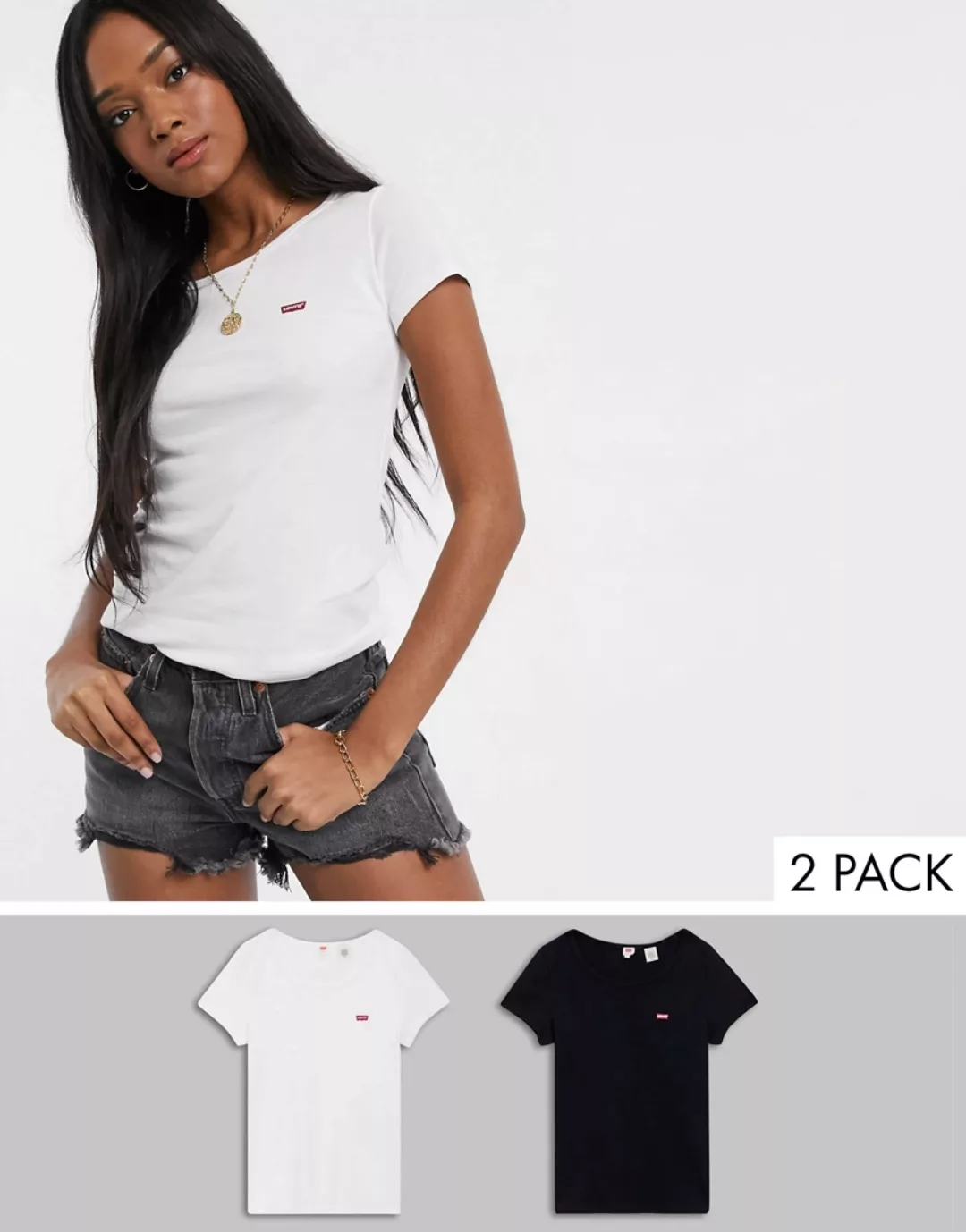 Levi´s ® Logo Crew 2 Units Kurzarm T-shirt XS White / Mineral Black günstig online kaufen