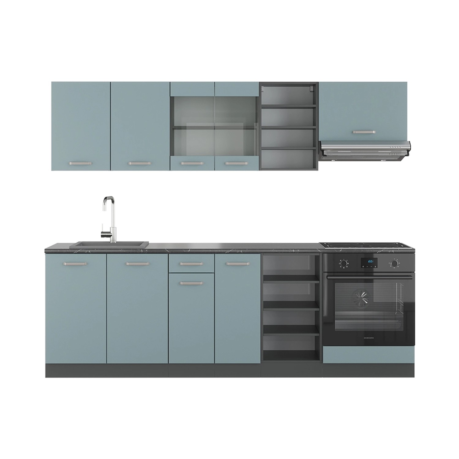 Vicco Küchenzeile R-Line, Blau-Grau/Anthrazit, 240 cm günstig online kaufen