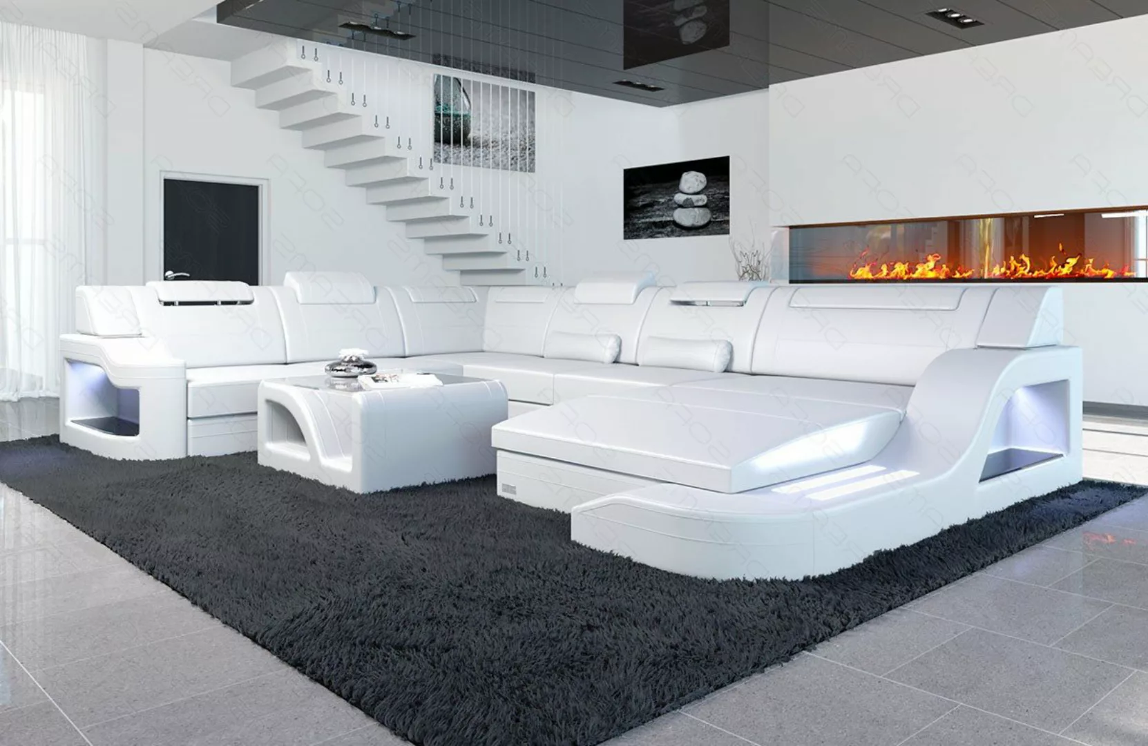 Sofa Dreams Wohnlandschaft XXL Ledersofa Palermo U Form Mini, Designersofa, günstig online kaufen