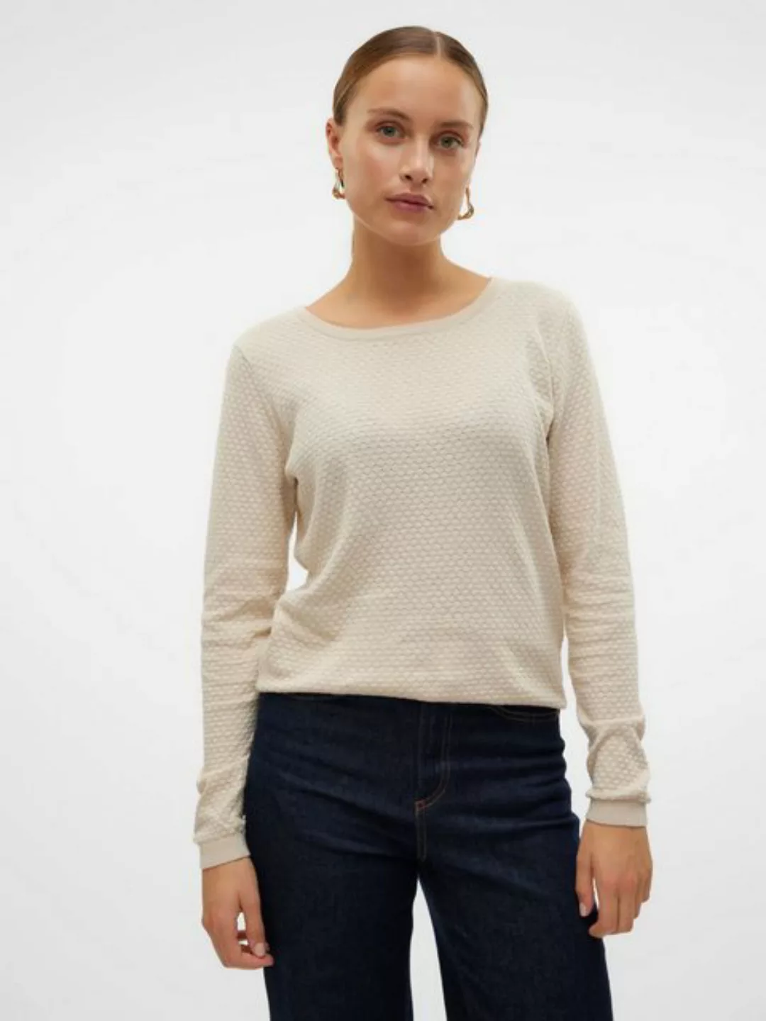 Vero Moda Strickpullover Feinstrick Pullover Struktur Rundhals Longsleeve V günstig online kaufen