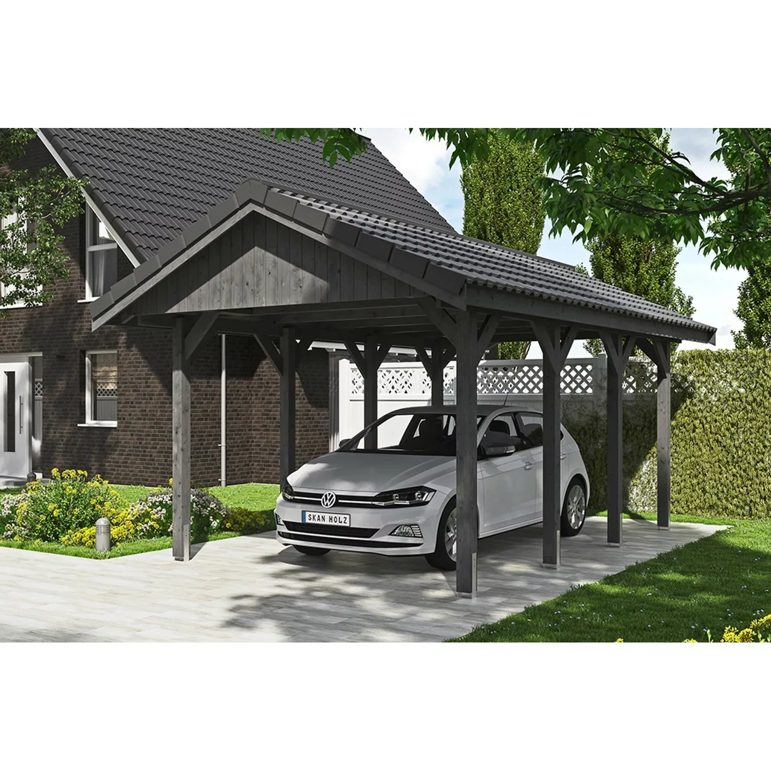 Satteldach-Carport Wallgau Schiefergrau 380 x 600 cm Dachlattung günstig online kaufen