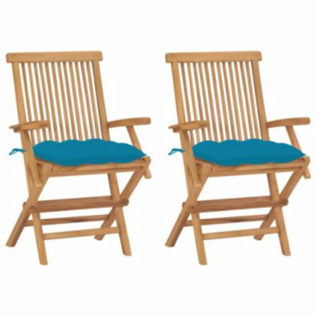 Gartenstühle Mit Hellblauen Kissen 2 Stk. Massivholz Teak günstig online kaufen