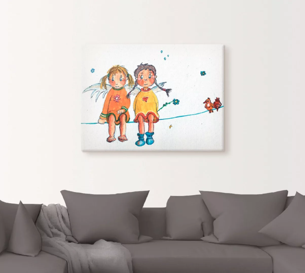 Artland Wandbild "Zwei Engelchen sitzen auf Wäscheleine", Kinder, (1 St.), günstig online kaufen