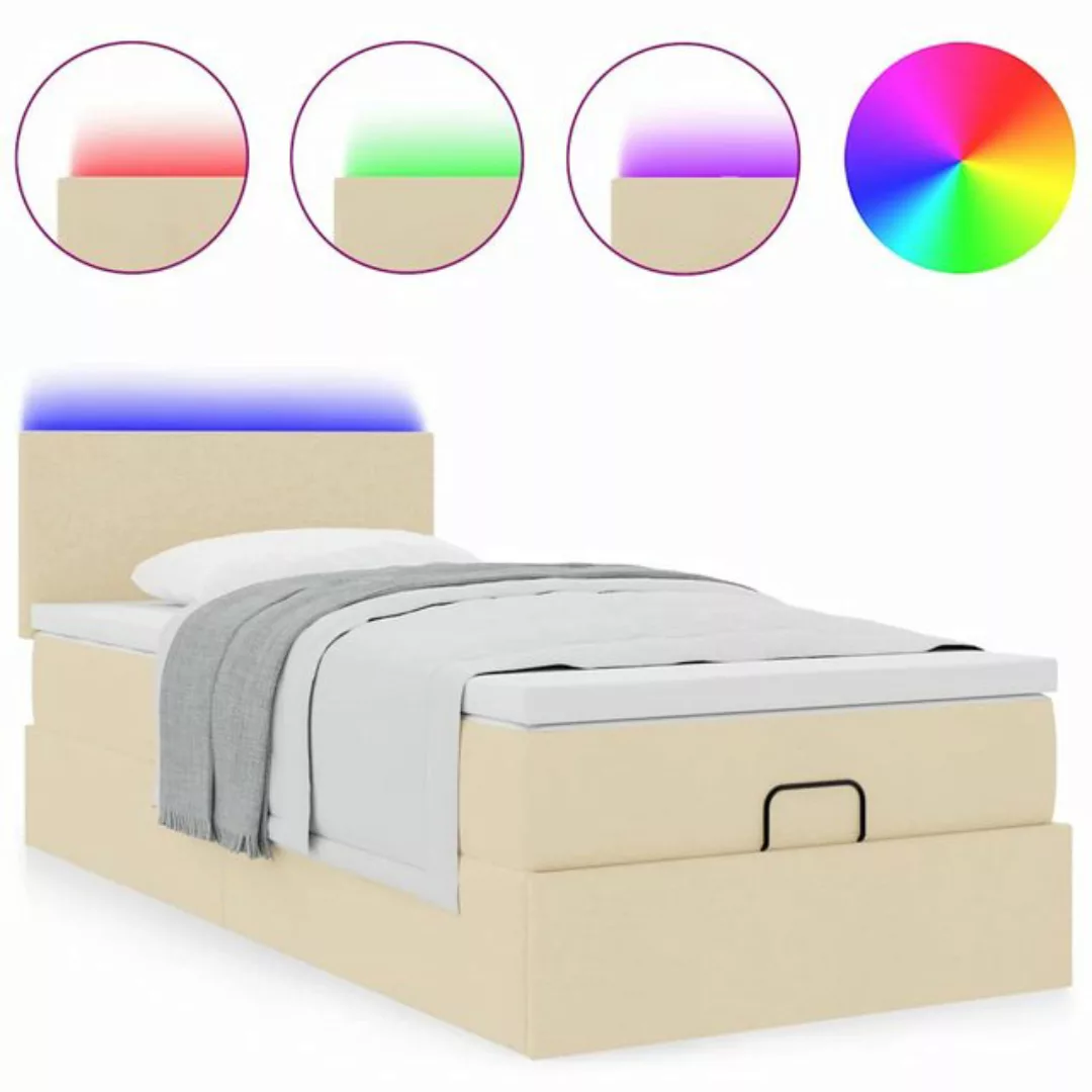 vidaXL Bett, Ottoman-Bett mit Matratze & LEDs Creme 100x200 cm Stoff günstig online kaufen