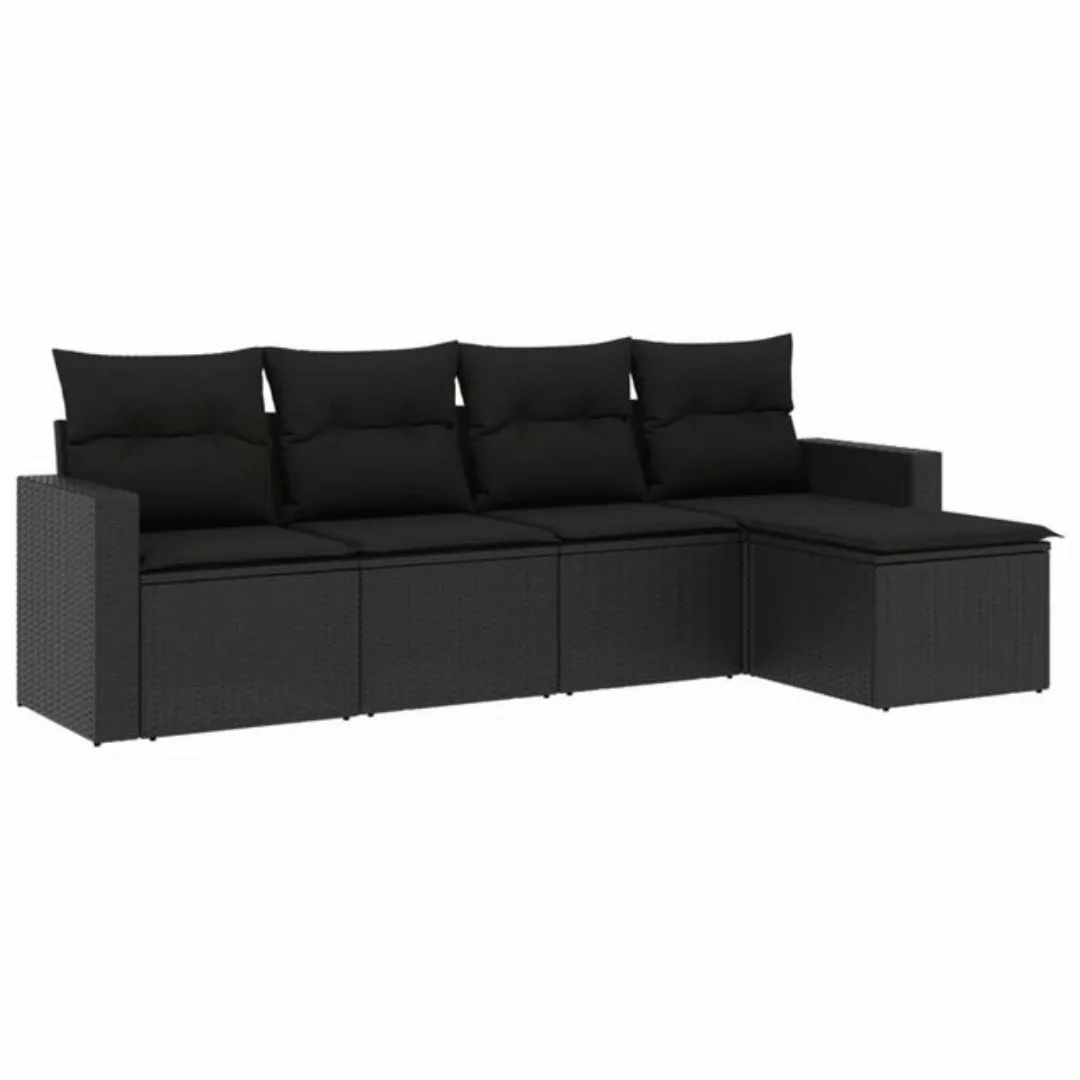 vidaXL Loungesofa 5-tlg. Garten-Sofagarnitur mit Kissen Schwarz Poly Rattan günstig online kaufen