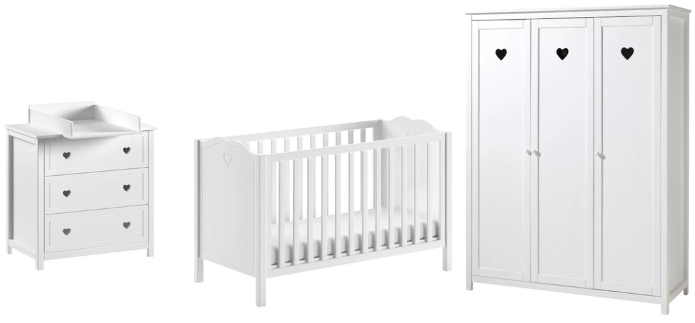 Vipack Babyzimmer-Komplettset "Amori 4-tlg. mit Herz-Ornamenten, MDF/Massiv günstig online kaufen