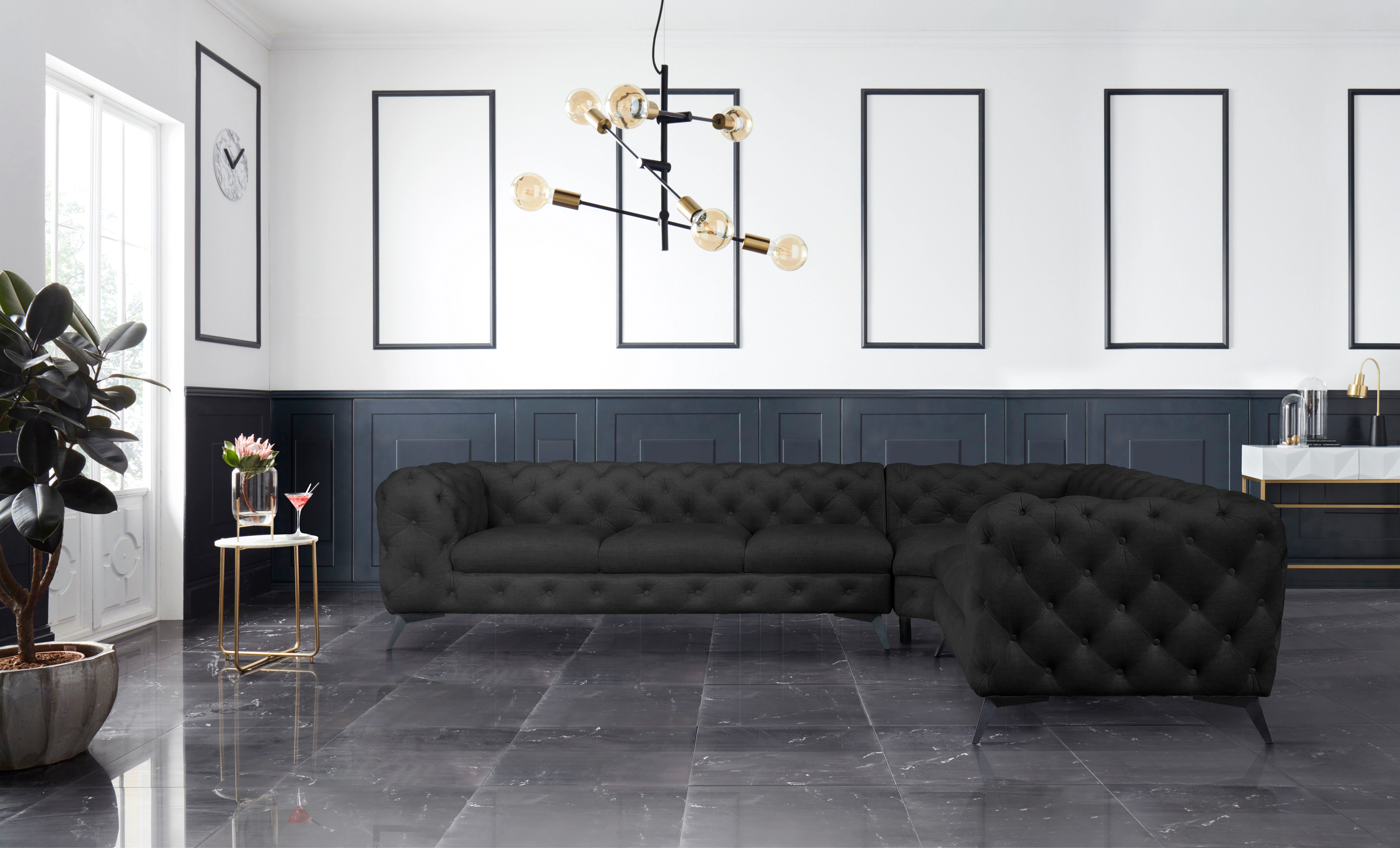 Leonique Chesterfield-Sofa "Ecksofa GLYNIS L-Form mit Wellenunterfederung, günstig online kaufen