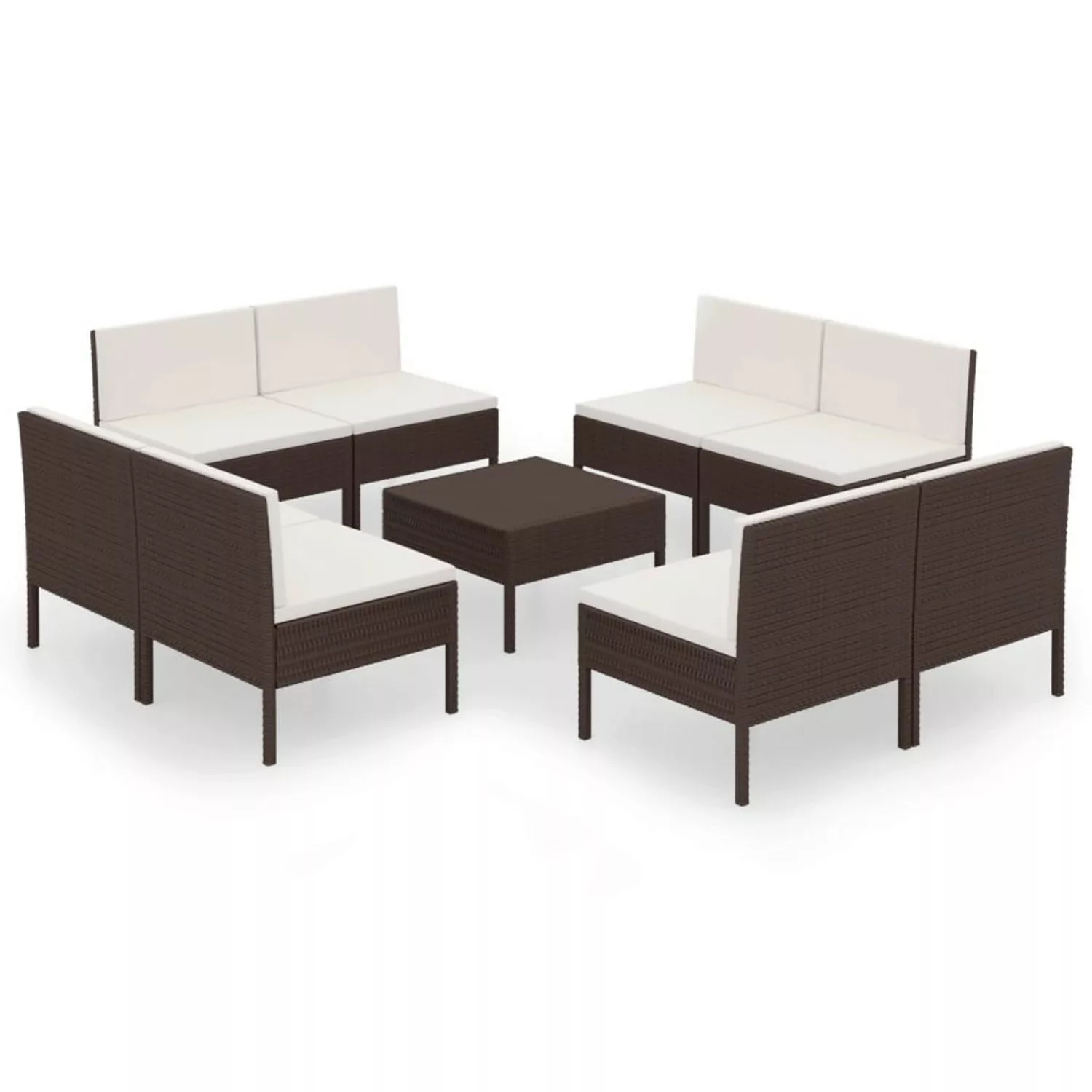 9-tlg. Garten-lounge-set Mit Auflagen Poly Rattan Braun günstig online kaufen