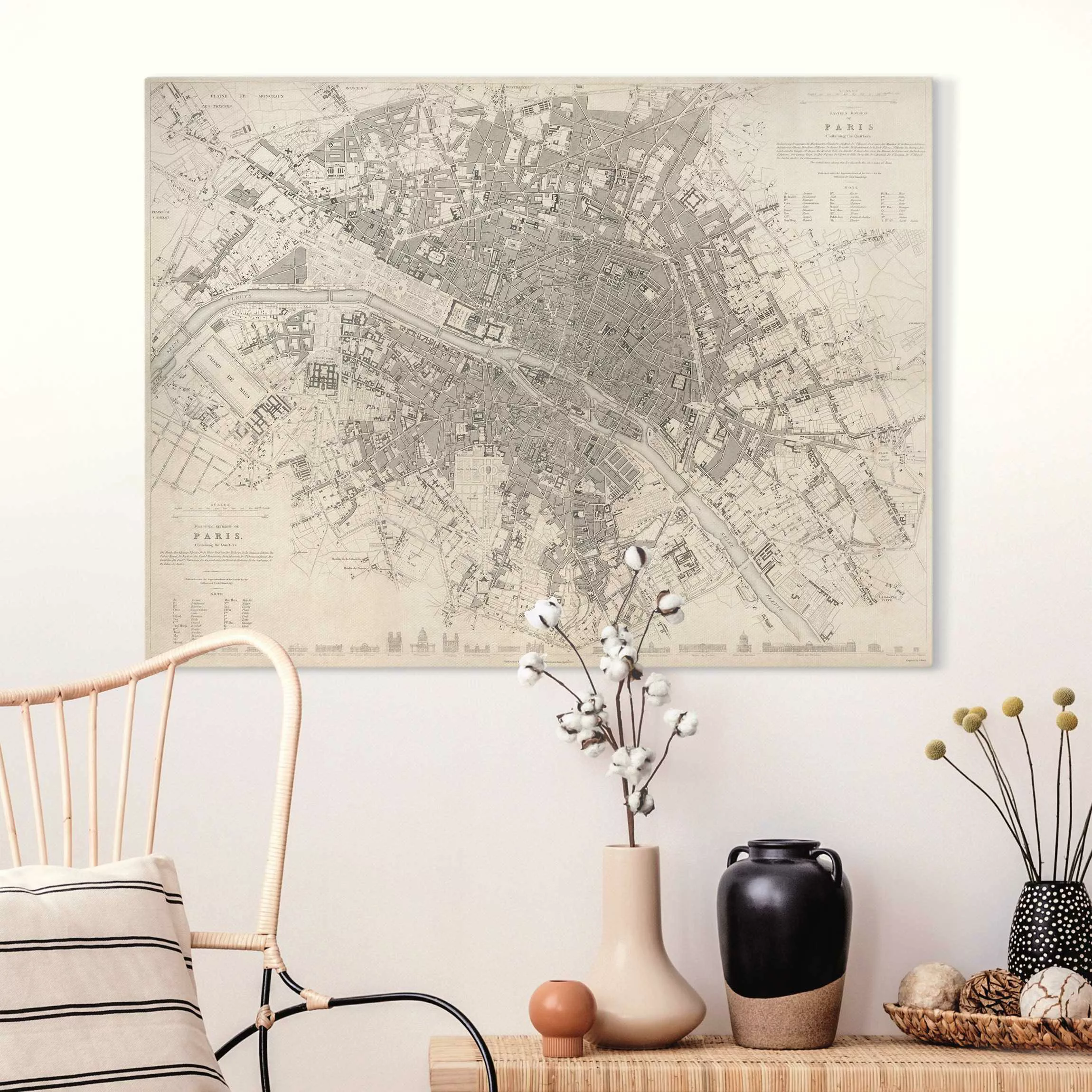 Leinwandbild Vintage Stadtplan Paris günstig online kaufen