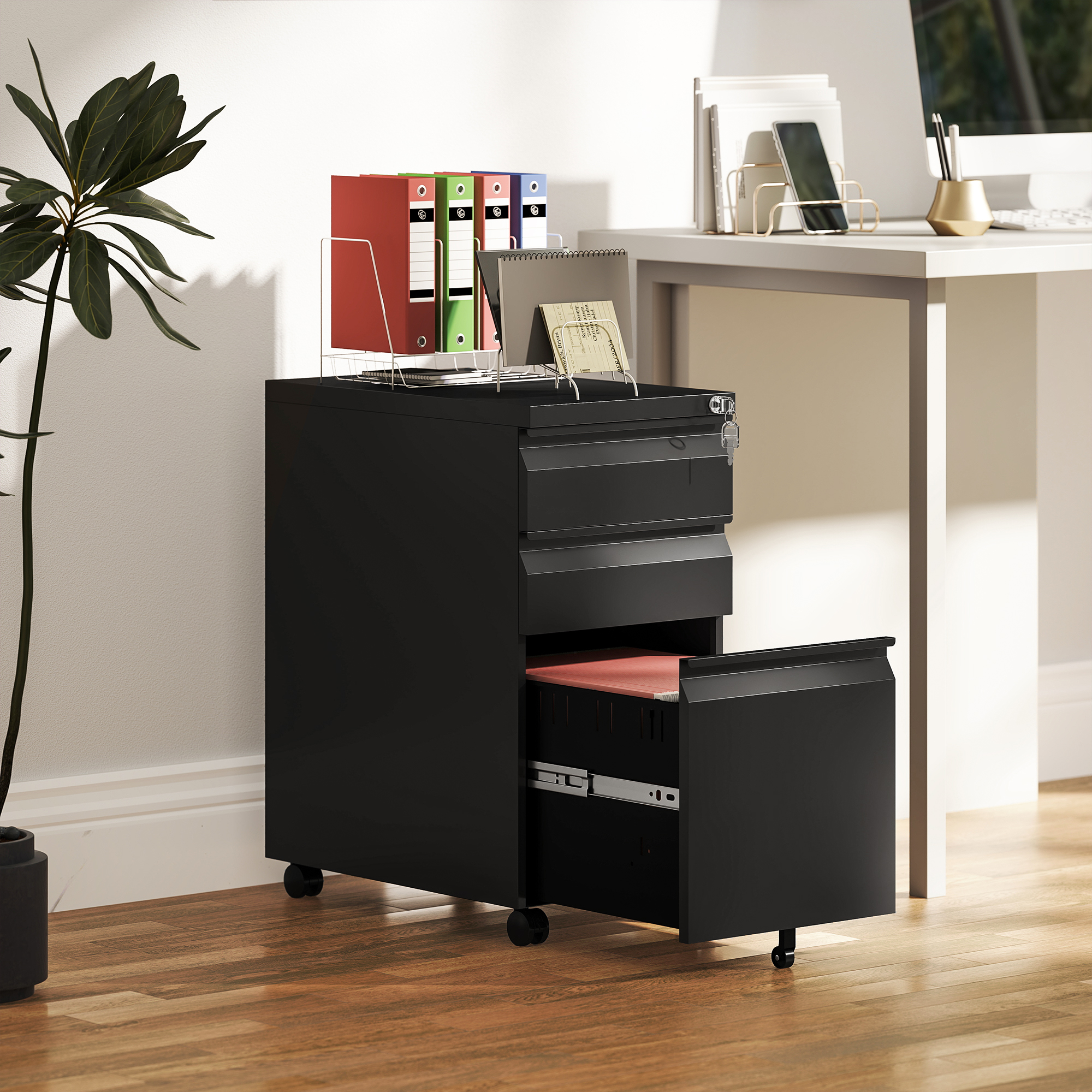 Vinsetto Rollcontainer mit 3 Schubladen mobiler Aktenschrank mit Rollen abs günstig online kaufen