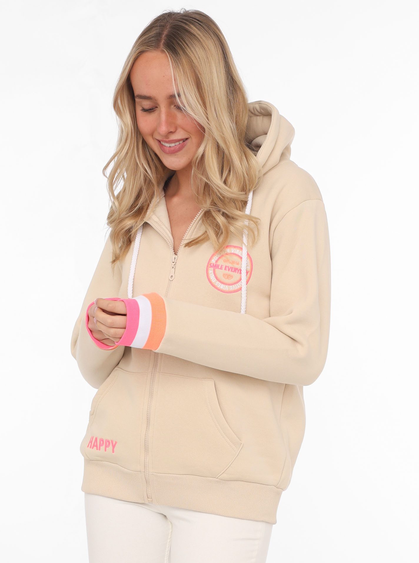 Zwillingsherz Sweatjacke, Kapuze, Langarm, Stickerei am Rücken, Langarm, Re günstig online kaufen