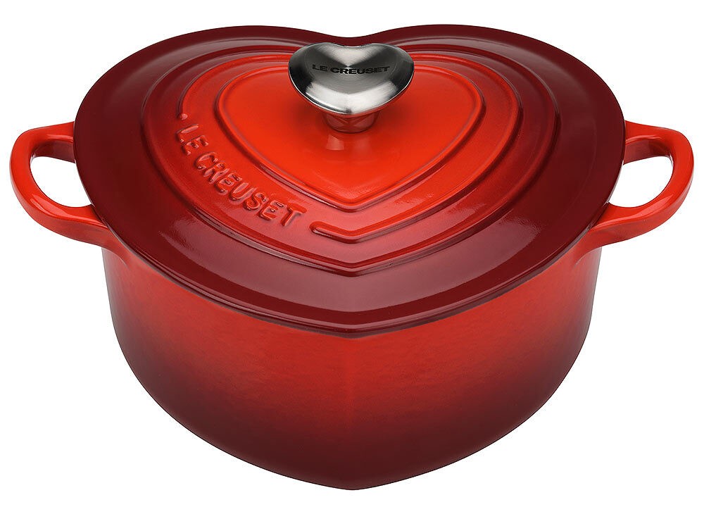 Le Creuset Herzbräter mit Herzknopf Gusseisen Kirschrot günstig online kaufen