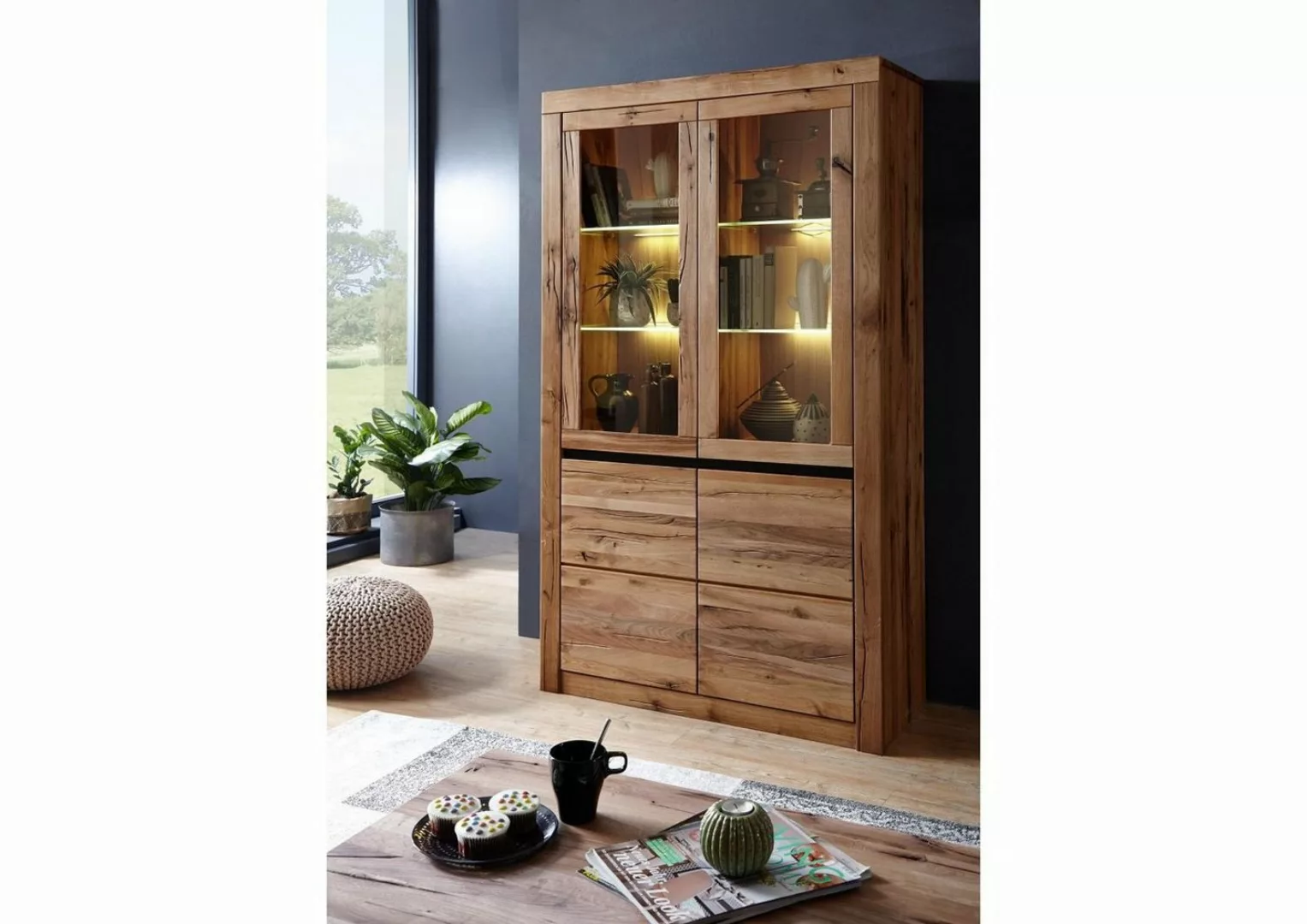 Massivmoebel24 Standvitrine Vitrine Wild-/Zerreiche 105x42x190 natur geölt günstig online kaufen