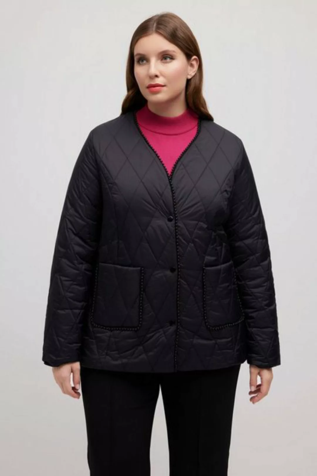 Ulla Popken Steppjacke Steppjacke Schal Perlenbordüre V-Ausschnitt günstig online kaufen