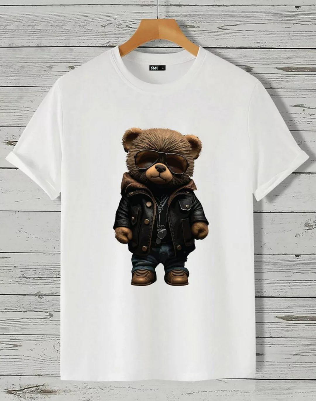 RMK T-Shirt Herren Shirt Rundhals Basic Druck (Teddybär Sonnenbrille Lederj günstig online kaufen