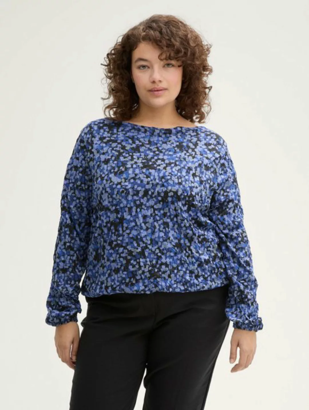 TOM TAILOR PLUS Langarmshirt Plus Size - Gemusterte Bluse mit Knopf günstig online kaufen