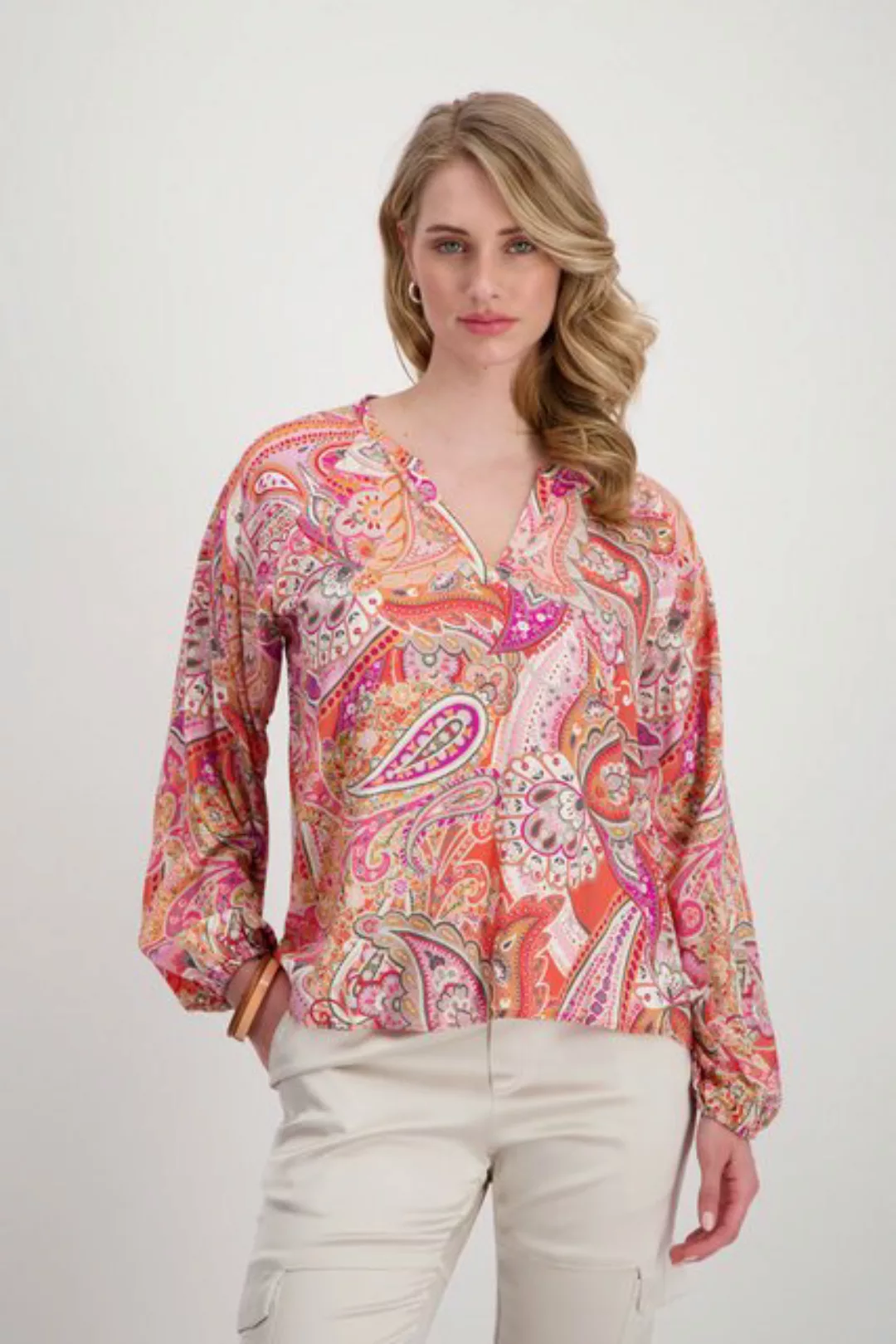 Monari Blusenshirt Bluse, apricot gemustert günstig online kaufen
