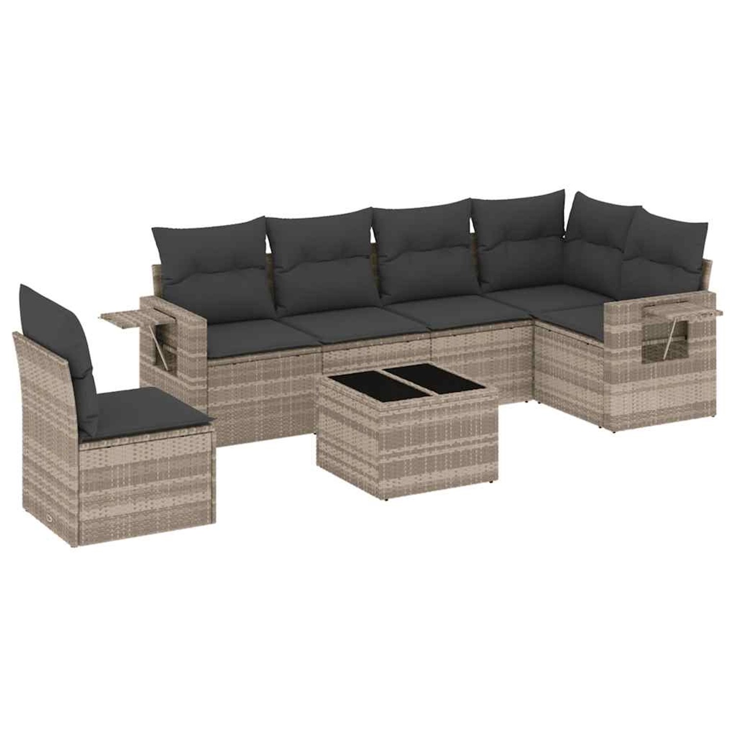 vidaXL 7-Tlg Garten-Sofagarnitur mit Kissen Hellgrau Poly Rattan 3220241 günstig online kaufen