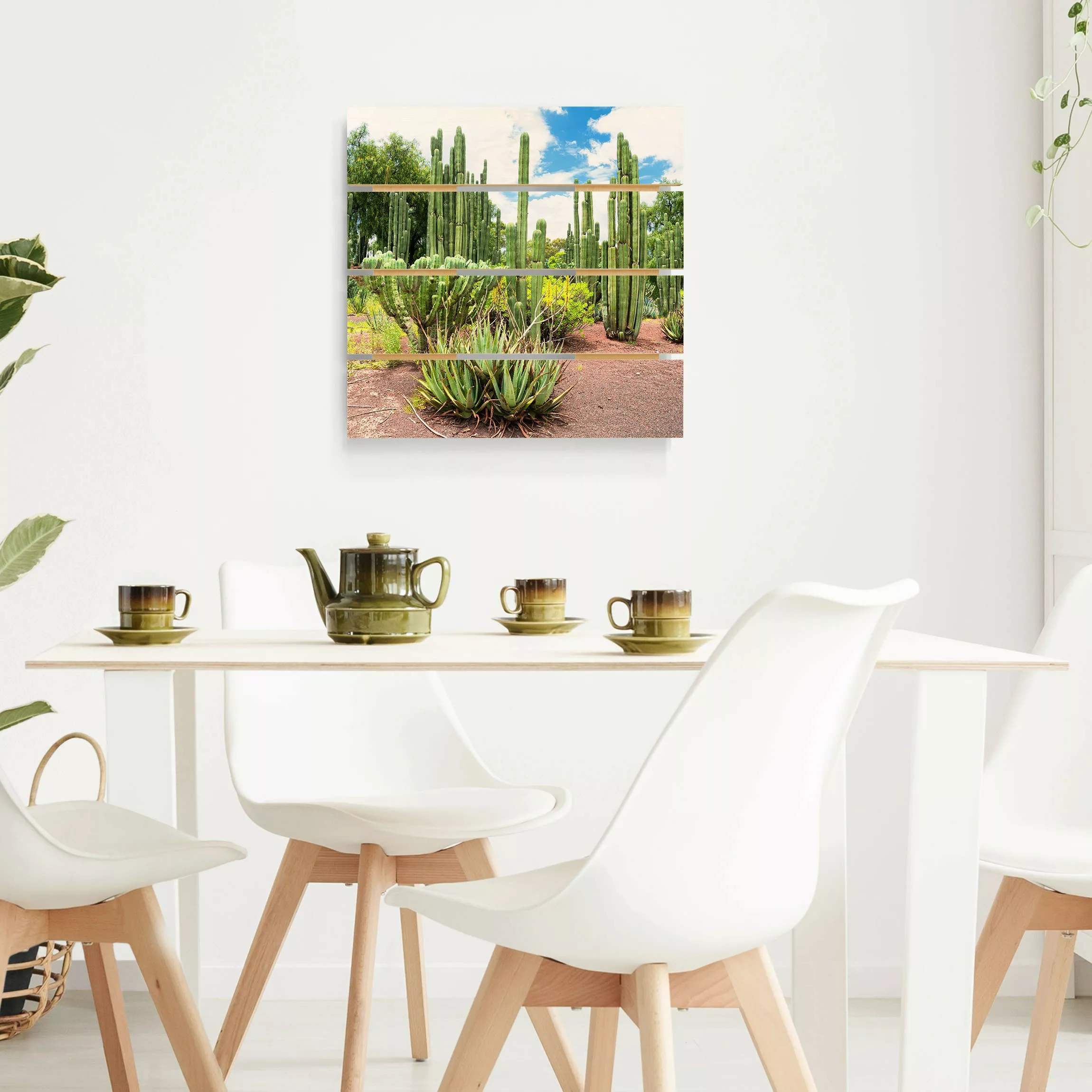 Holzbild Plankenoptik Blumen - Quadrat Kakteen Landschaft günstig online kaufen
