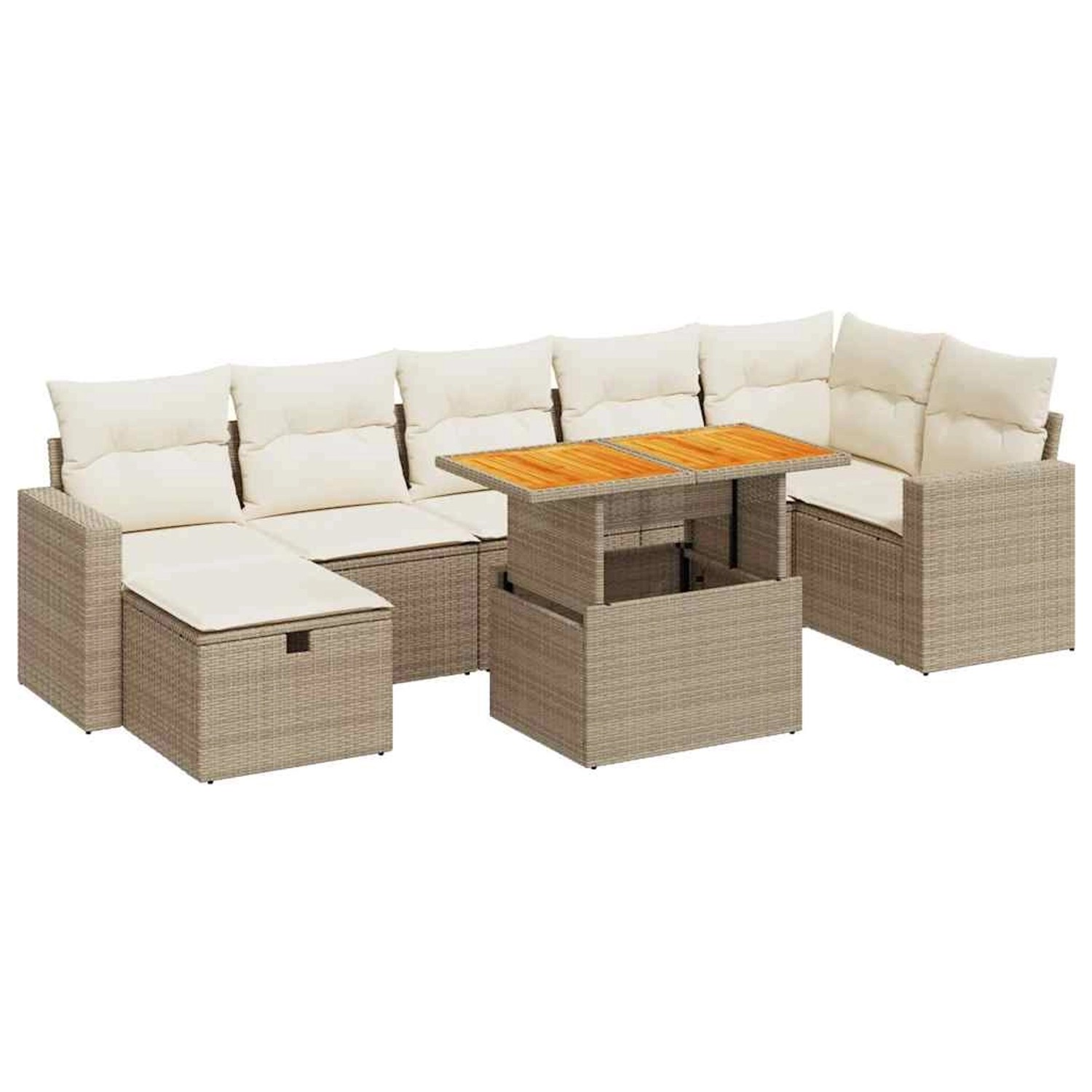 vidaXL 5-Tlg Garten-Sofagarnitur mit Kissen Beige Poly Rattan Akazie 332801 günstig online kaufen