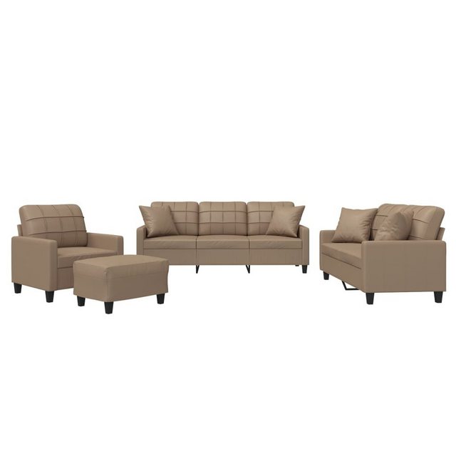 vidaXL Sofa 4-tlg. Sofagarnitur mit Kissen Cappuccino-Braun Kunstleder günstig online kaufen