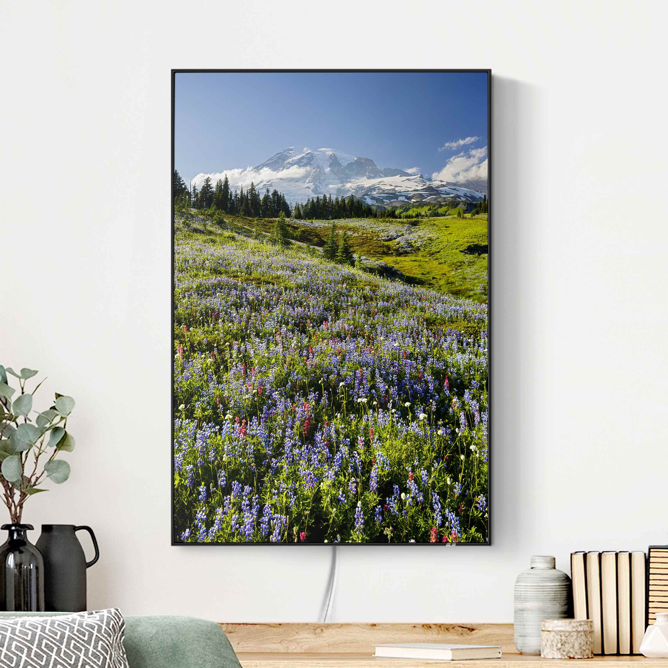 LED-Wechselbild Bergwiese mit Blumen vor Mt. Rainier günstig online kaufen