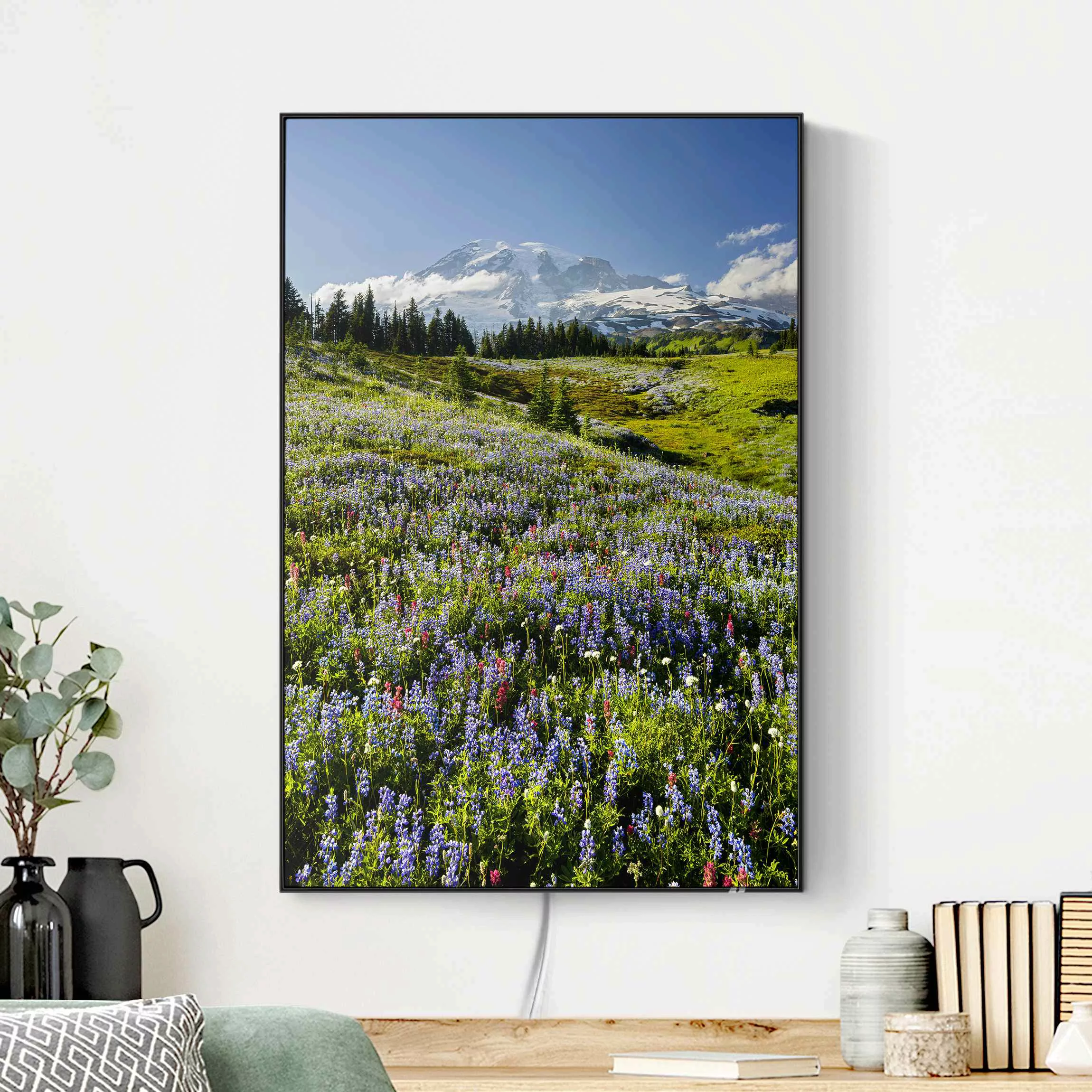 LED-Wechselbild Bergwiese mit Blumen vor Mt. Rainier günstig online kaufen