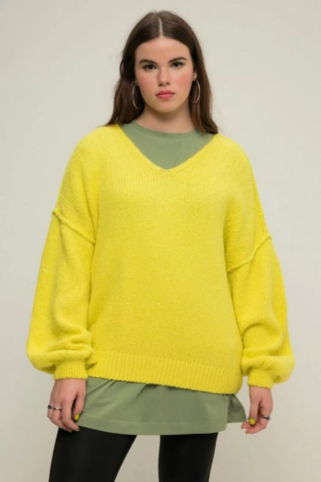 Studio Untold Fleecepullover Pullover V-Ausschnitt weiter Langarm oversized günstig online kaufen