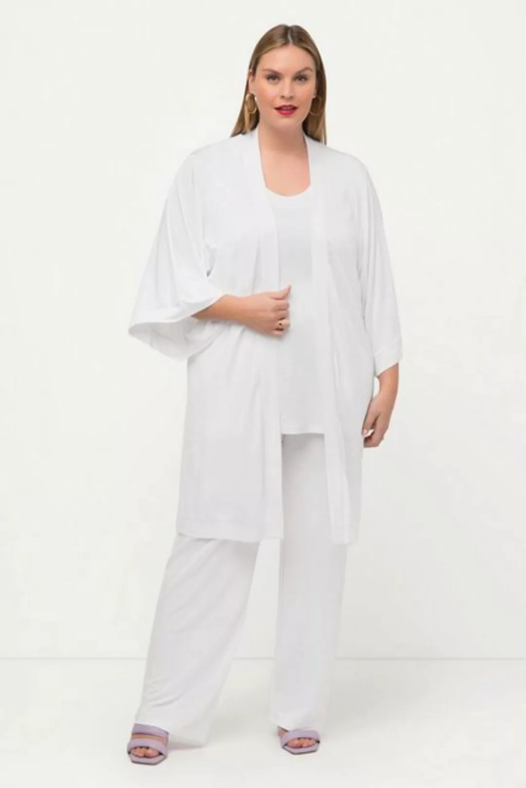 Ulla Popken Sommerjacke Kimono Slinky-Piqué Stehkragen Halbarm günstig online kaufen