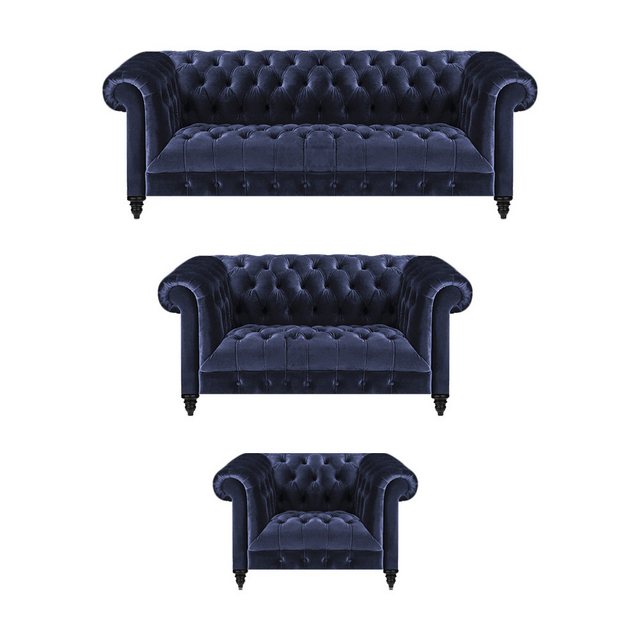 JVmoebel Chesterfield-Sofa Sofagarnitur 3tlg Blau Einrichtung Wohnzimmer Ko günstig online kaufen