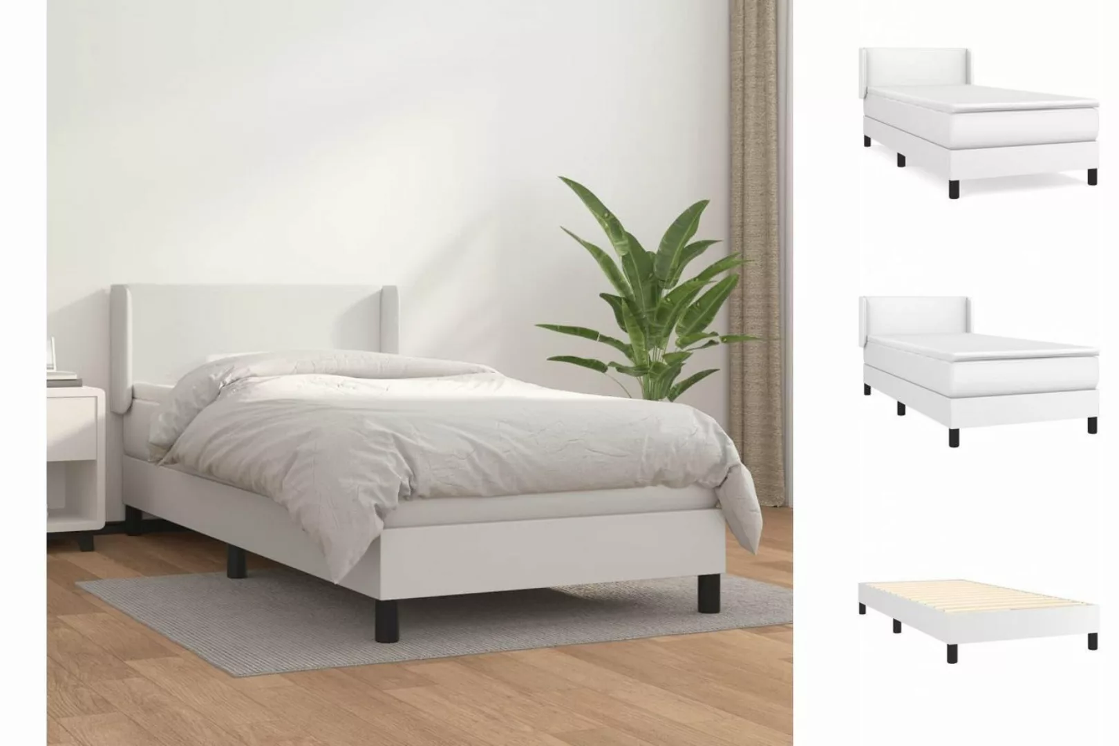 vidaXL Bettgestell Boxspringbett mit Matratze Weiß 90x190 cm Kunstleder Bet günstig online kaufen