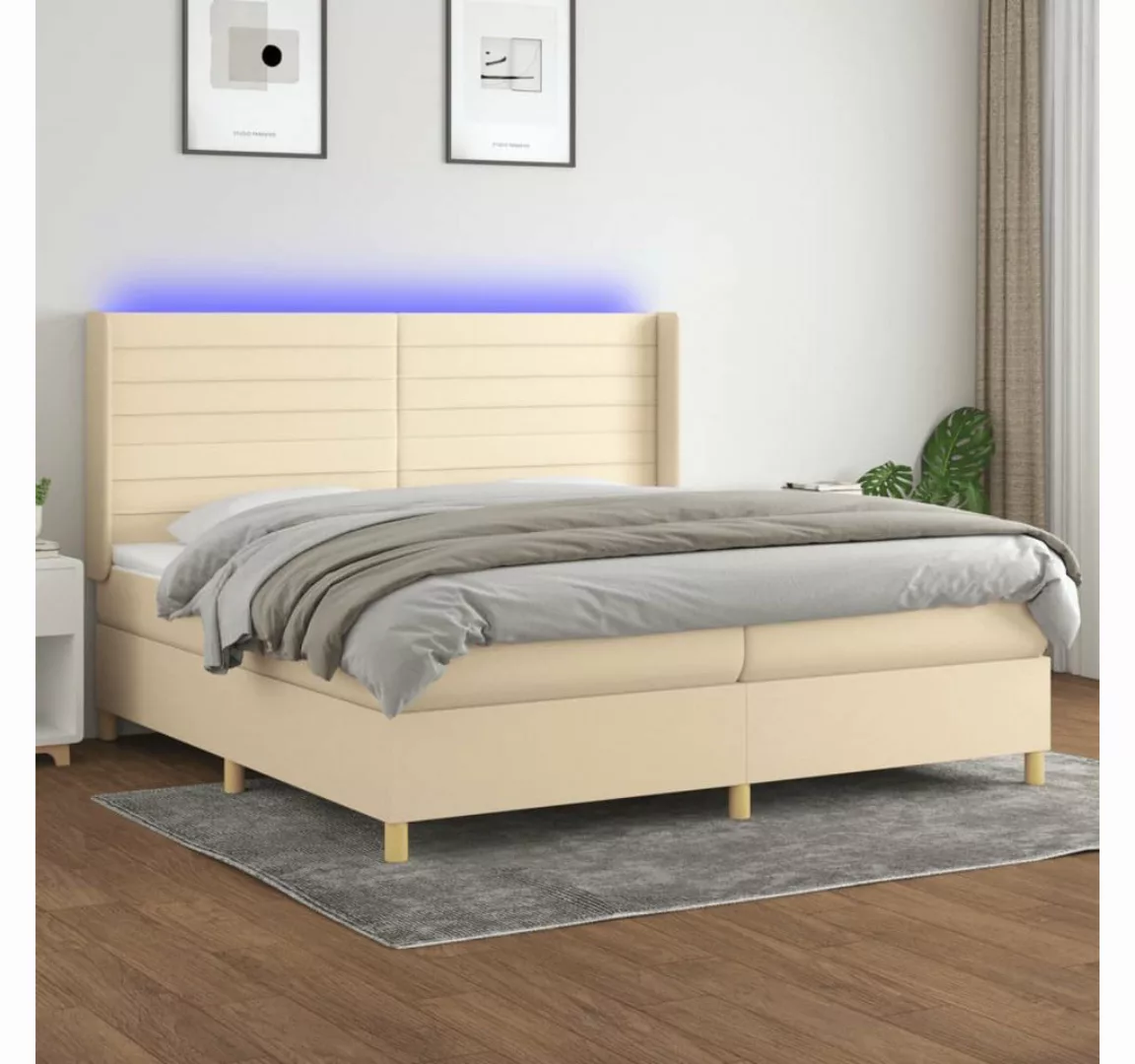 vidaXL Boxspringbett Boxspringbett mit Matratze LED Creme 200x200 cm Stoff günstig online kaufen