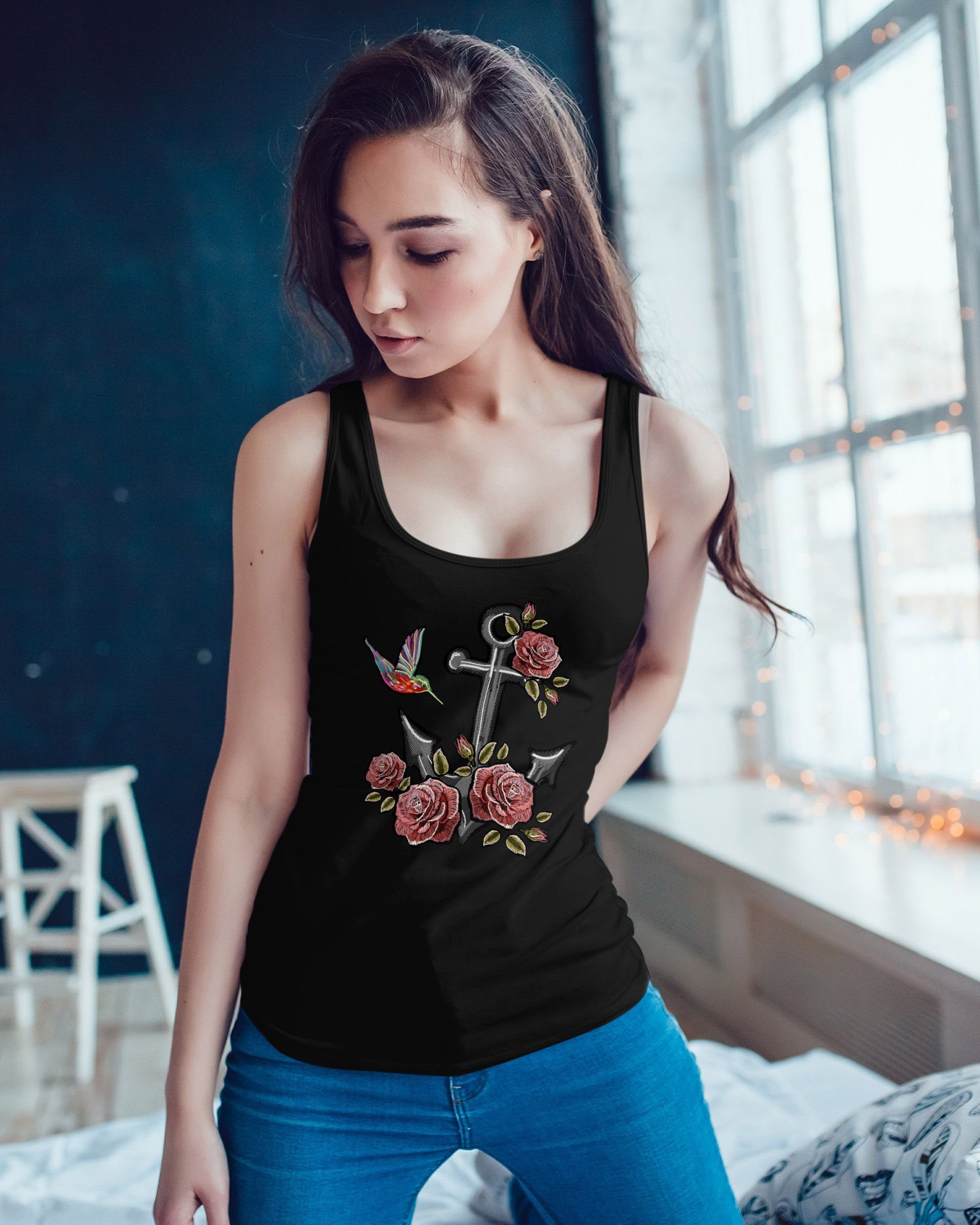 Neverless Tanktop Damen Tank-Top Anker Rosen günstig online kaufen