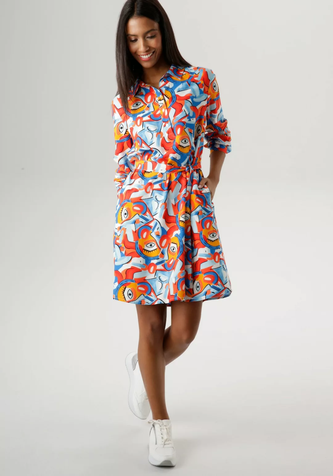 Aniston SELECTED Hemdblusenkleid, (mit abnehmbarem Bindegürtel), mit extrav günstig online kaufen