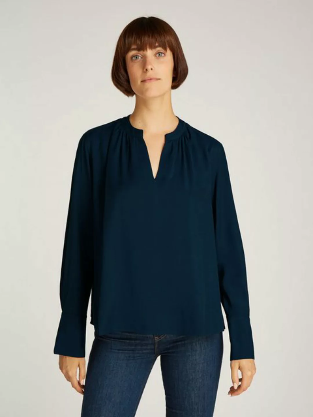 Tommy Hilfiger Langarmbluse SOFT VIS V NECK LS BLOUSE mit Raffungen günstig online kaufen