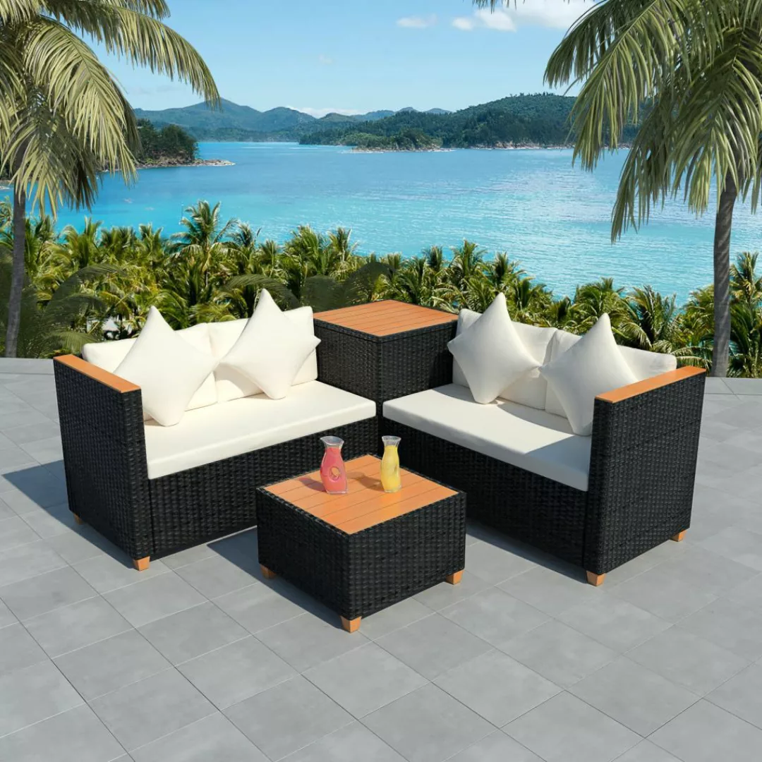 4-tlg. Garten-lounge-set Mit Auflagen Poly Rattan Schwarz günstig online kaufen