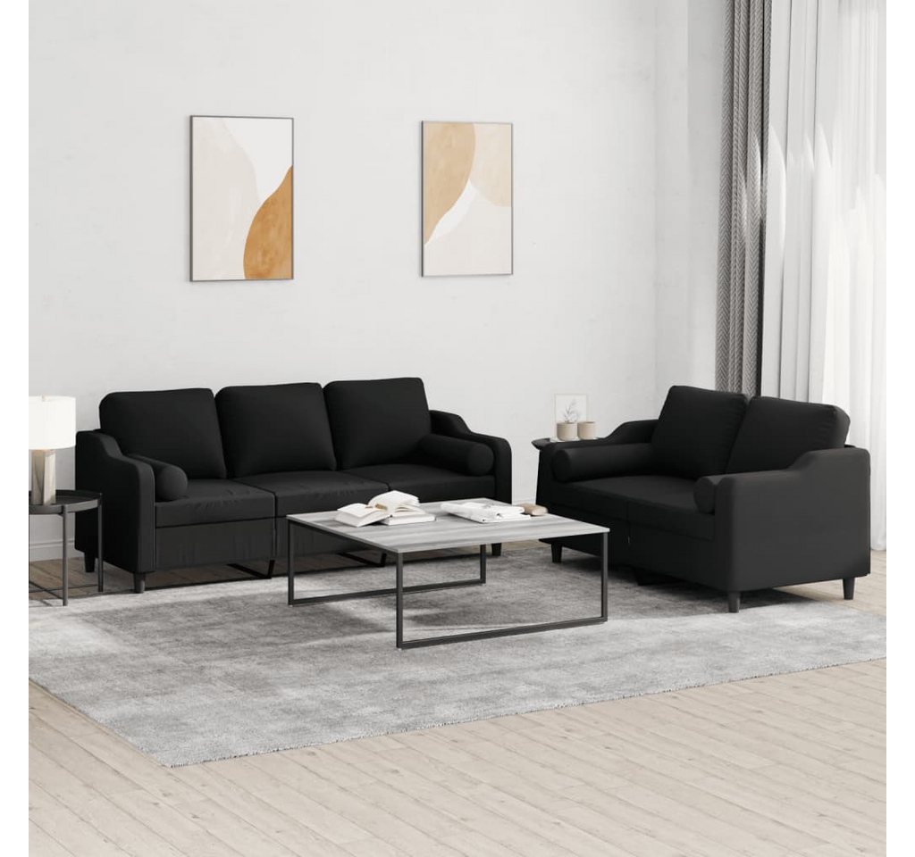 vidaXL Sofa Sofagarnitur Set mit Kissen Stoff, 2-tlg., Schwarz günstig online kaufen