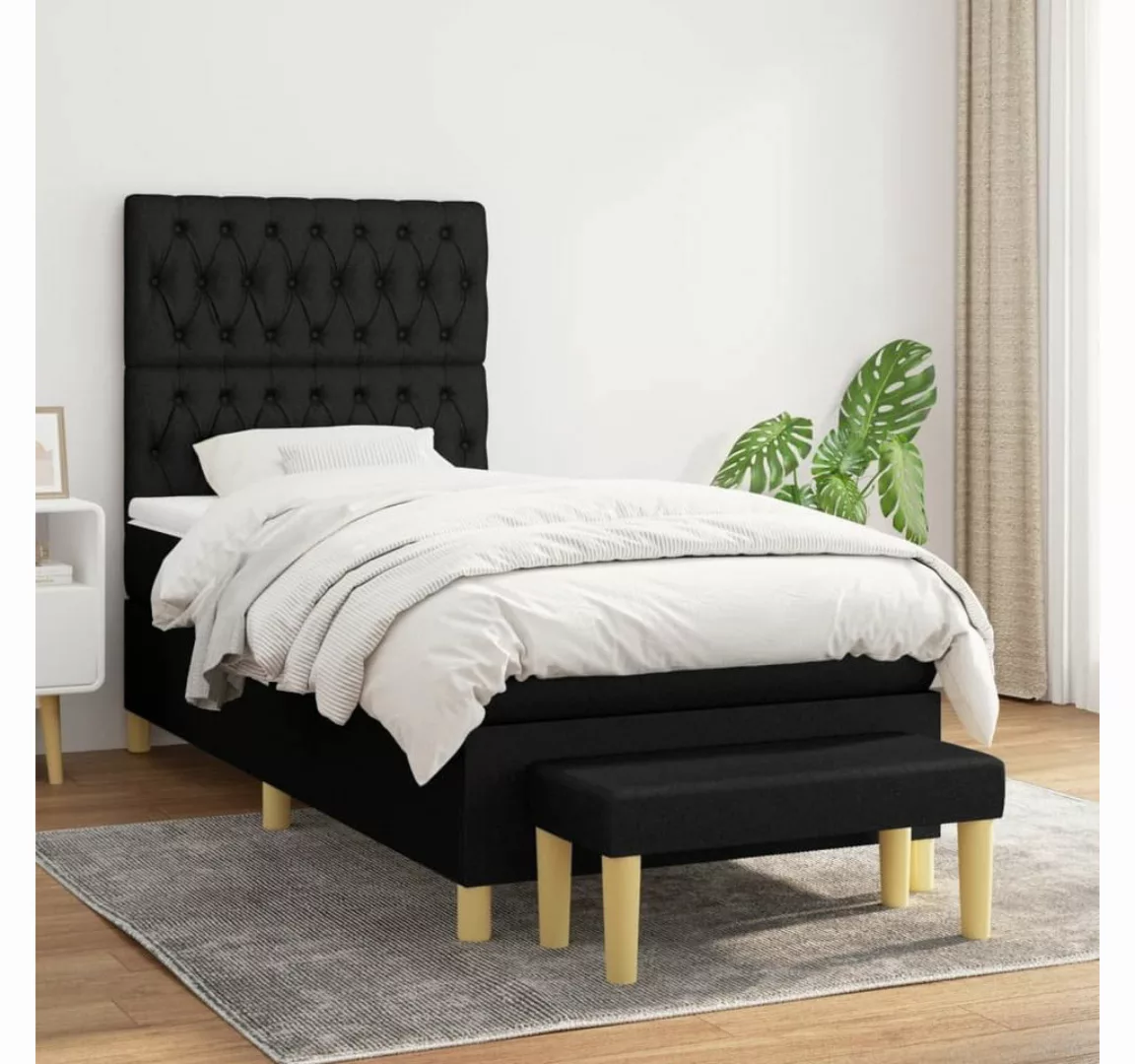 furnicato Bett Boxspringbett mit Matratze Schwarz 90x200 cm Stoff günstig online kaufen