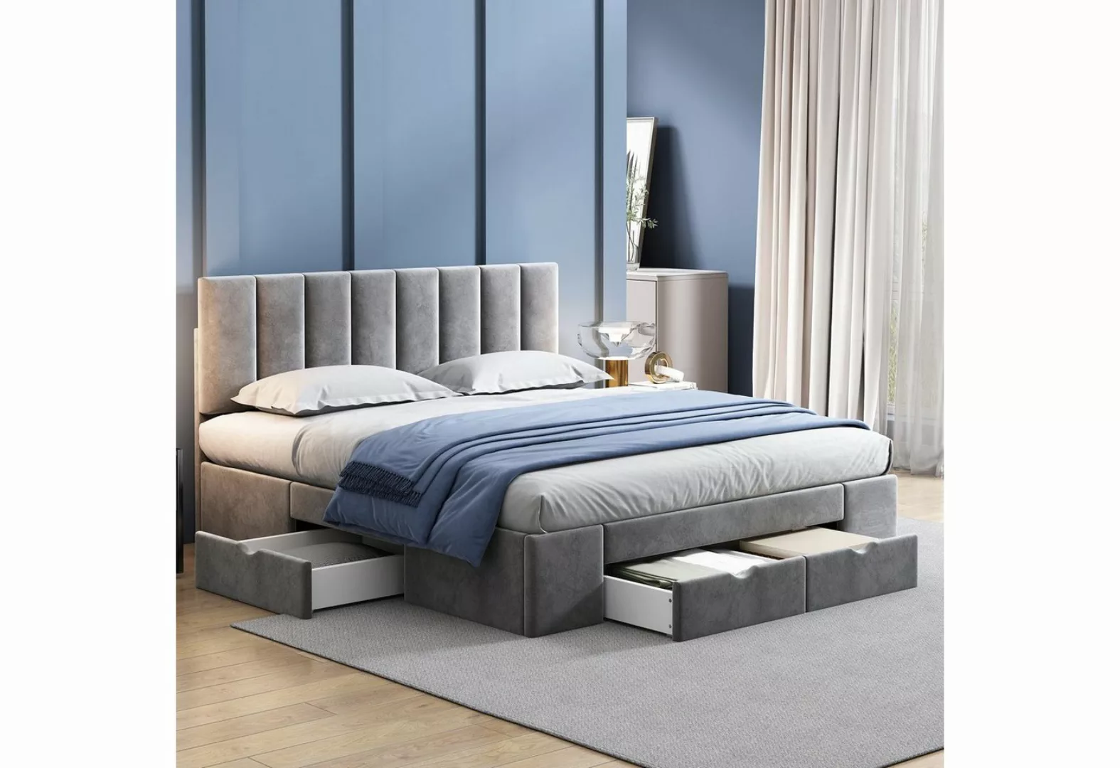 MODFU Polsterbett Doppelbett Stauraumbett Bett mit Lattenrost (Mit 4 Schubl günstig online kaufen