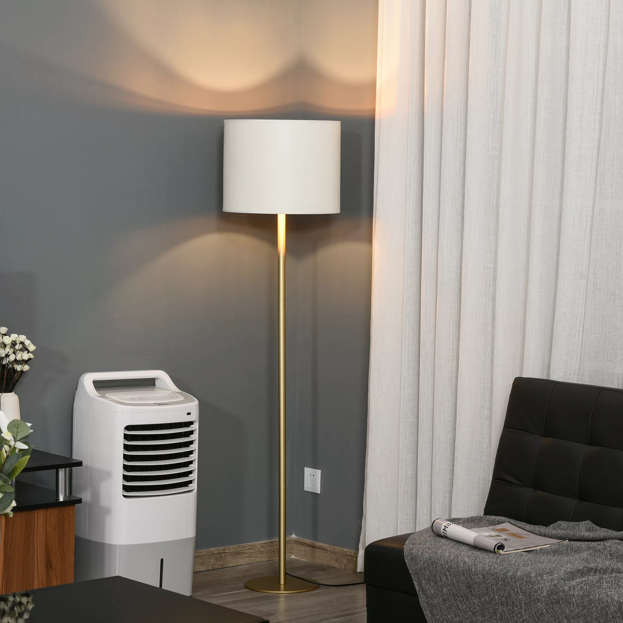 HOMCOM Stehlampe Stehleuchte für Wohnzimmer Schlafzimmer Büro, Weiß Metall, günstig online kaufen