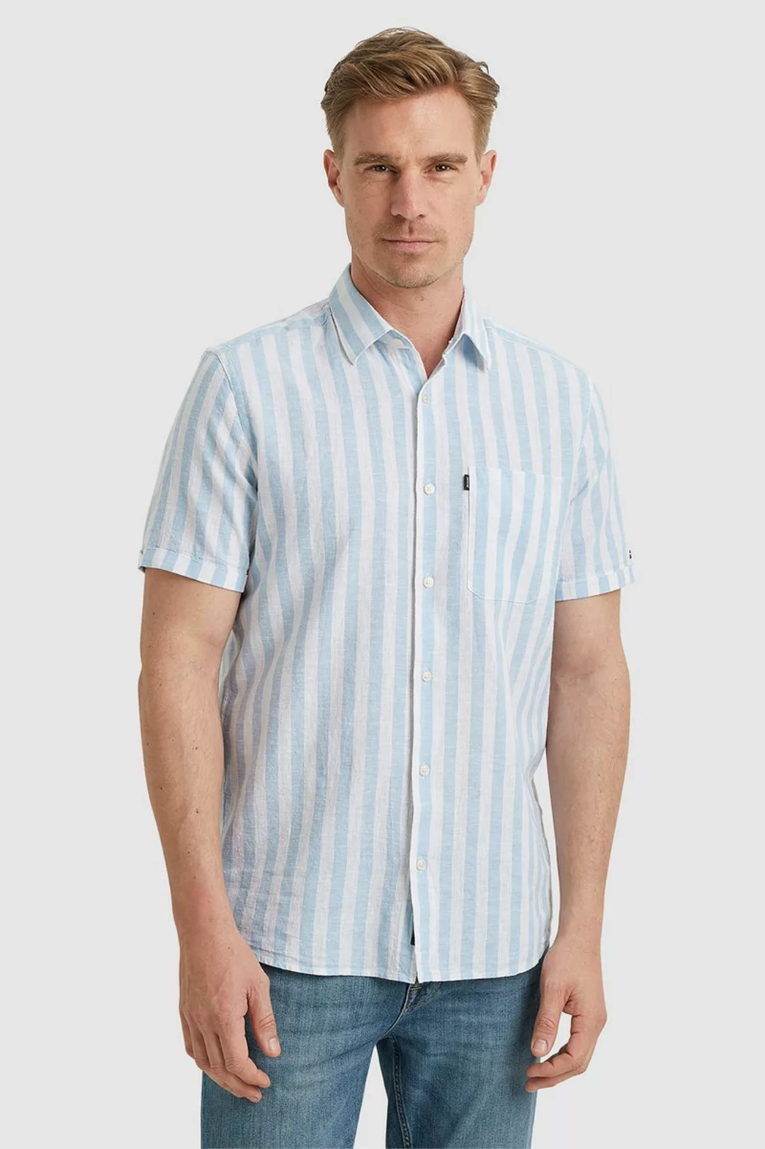 Vanguard Short Sleeve Hemd Leinen Streifen Hellblau - Größe 3XL günstig online kaufen