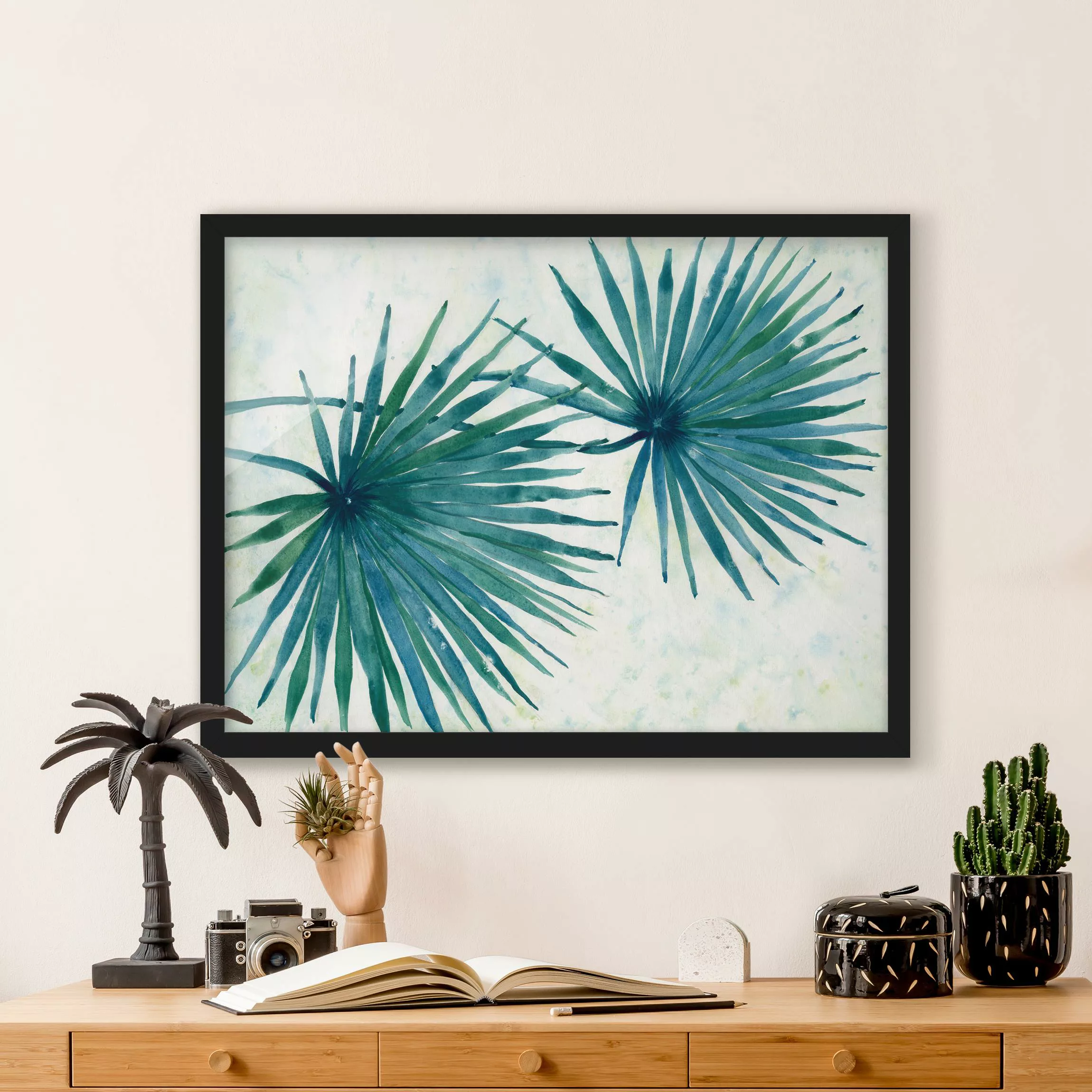 Bild mit Rahmen Tropische Palmenblätter Close-Up günstig online kaufen